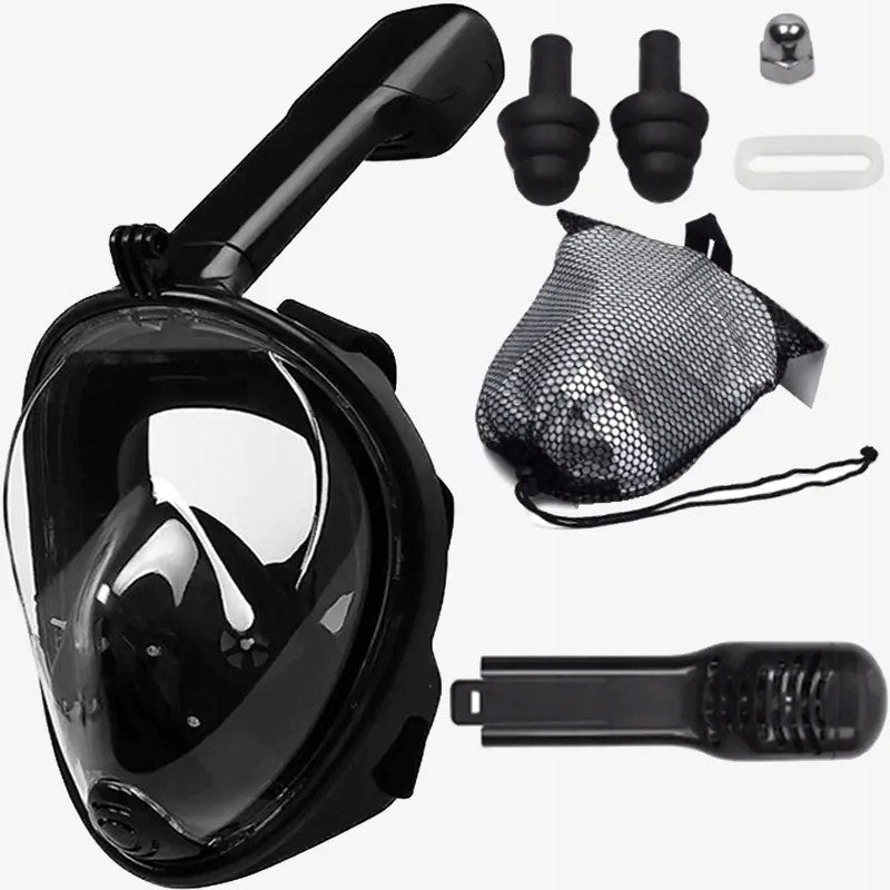 SNORKELING DIVING MASK Folding with M/L FULL FACE Tube for Water Color black
