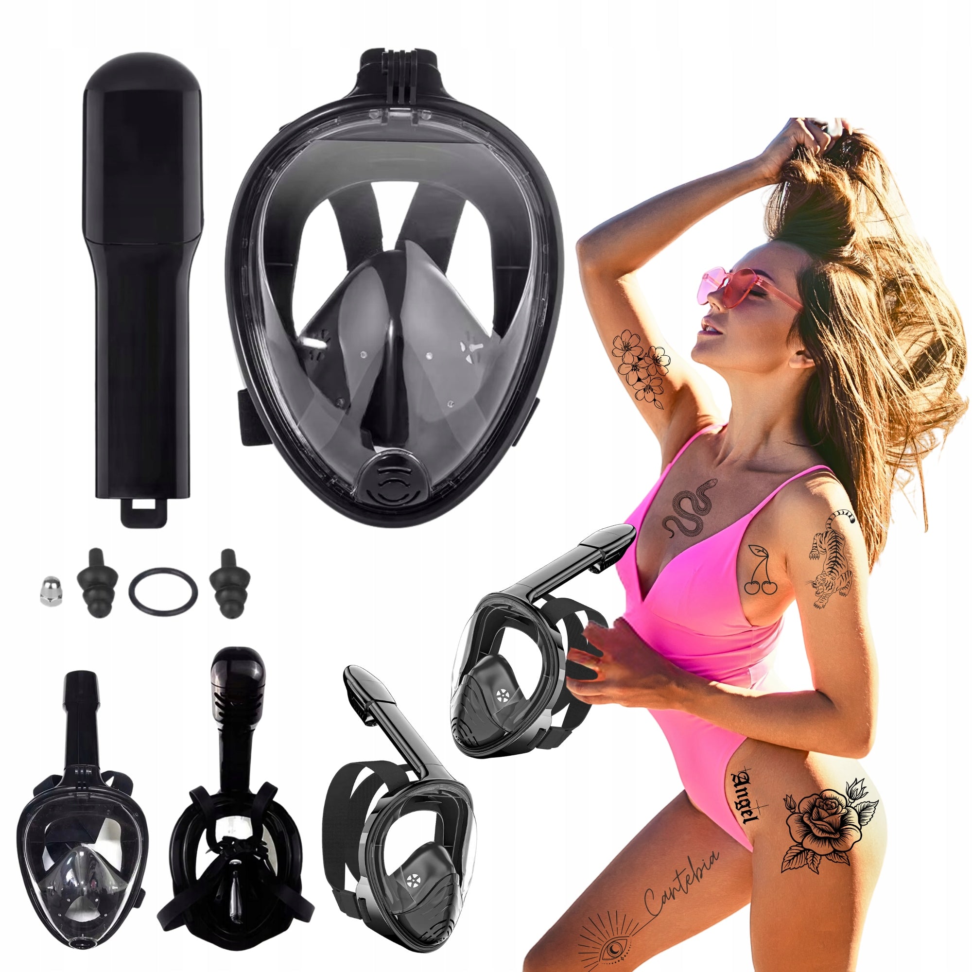 SNORKELING DIVING MASK Folding with M/L FULL FACE Tube for Water