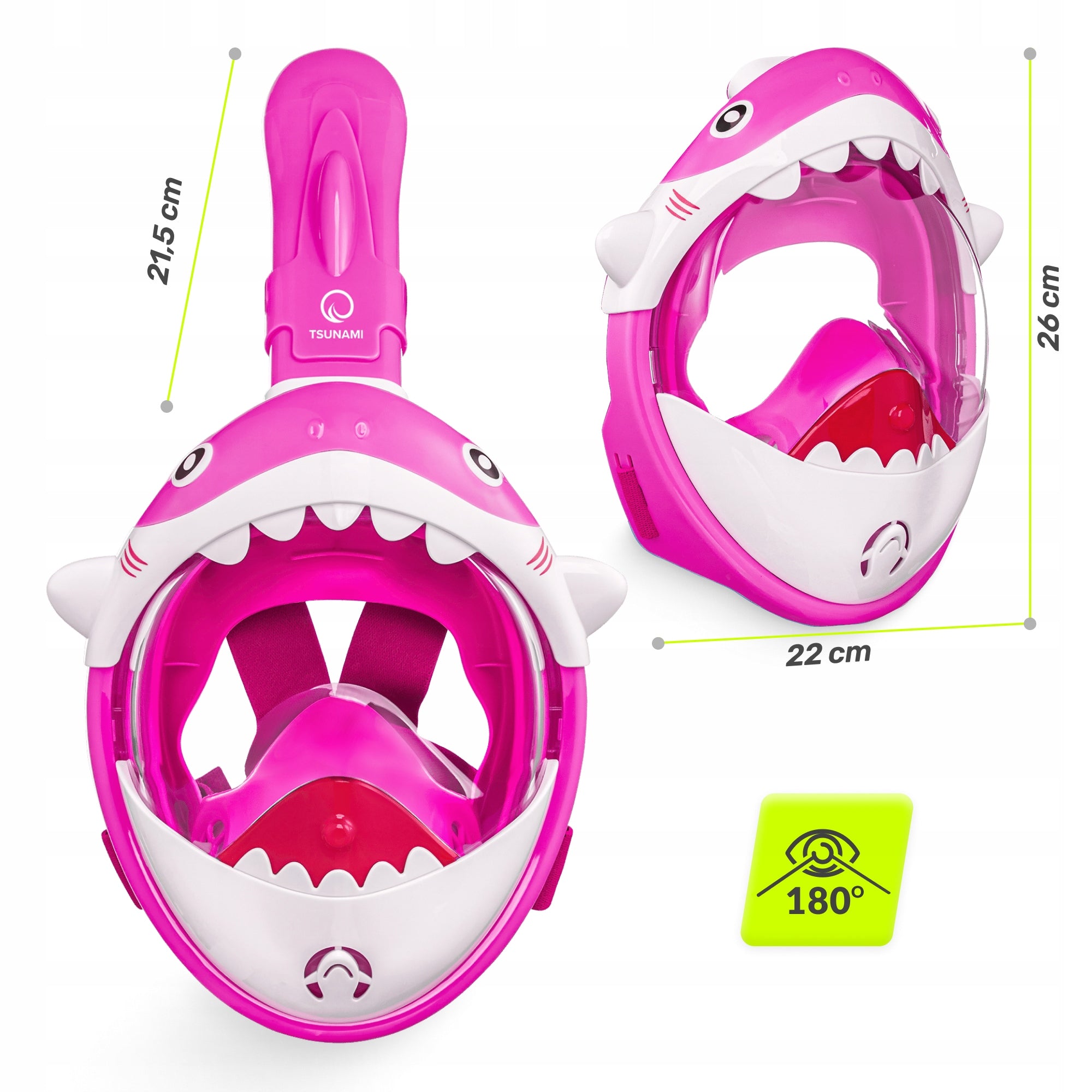 SNORKELING MASK FOR CHILDREN FULL FACE PANORAMIC SHARK Manufacturer code Maska do nurkowania SHARK różowa
