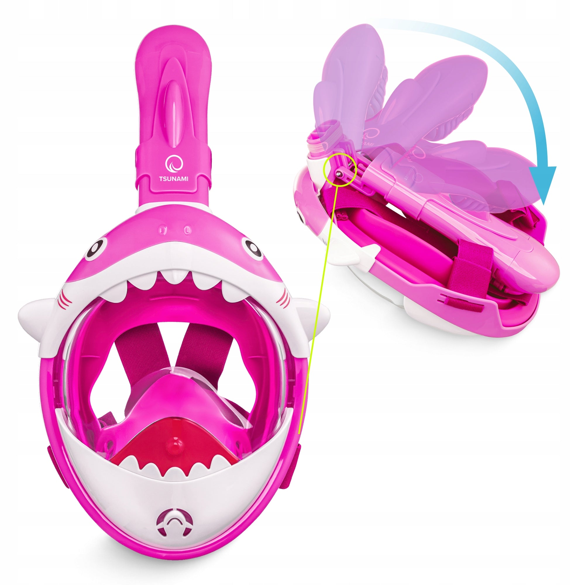 SNORKELING MASK FOR CHILDREN FULL FACE PANORAMIC SHARK Model Maska do nurkowania dla dzieci SHARK różowa