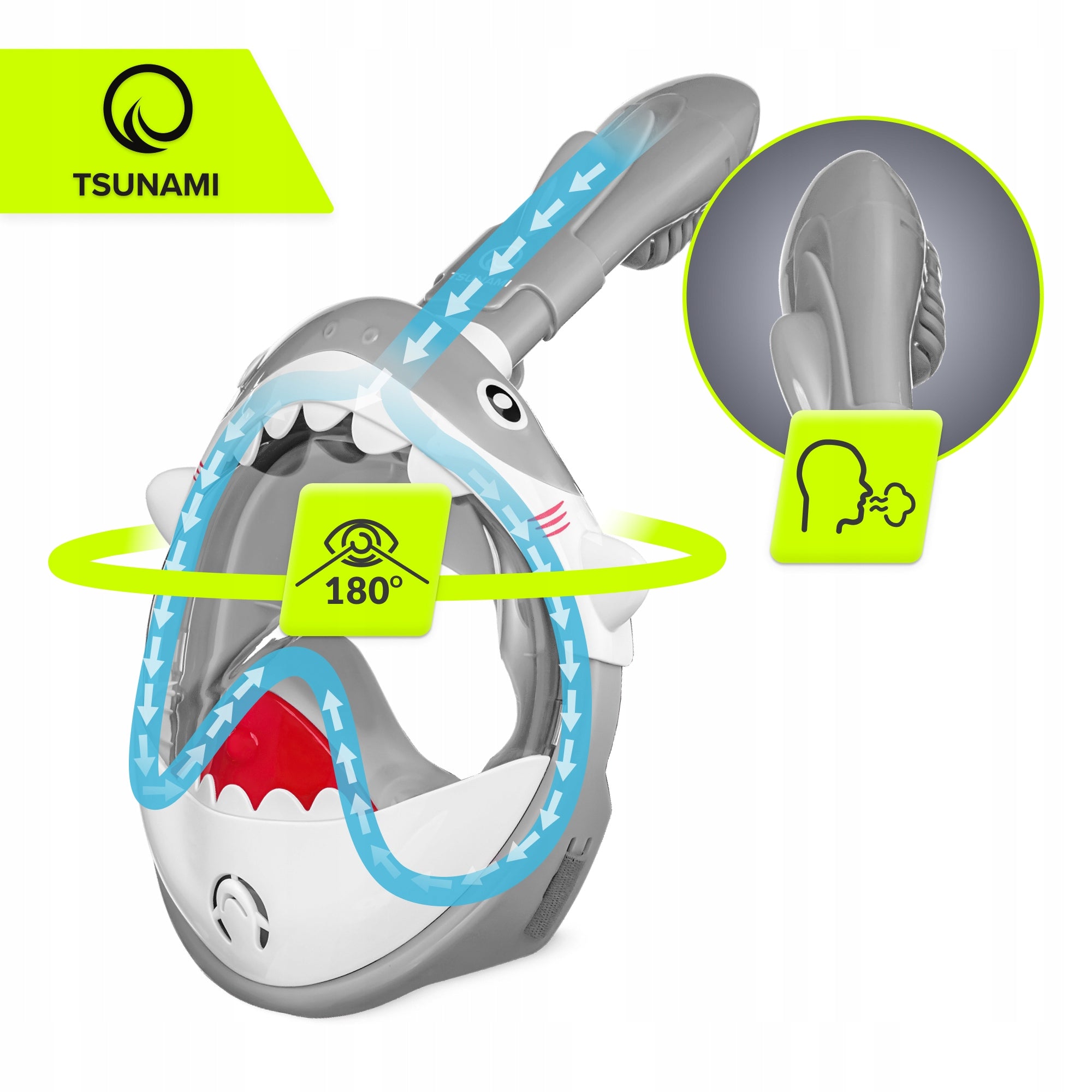 SNORKELING MASK FULL FACE PANORAMIC FOLDING CHILDREN Color gray