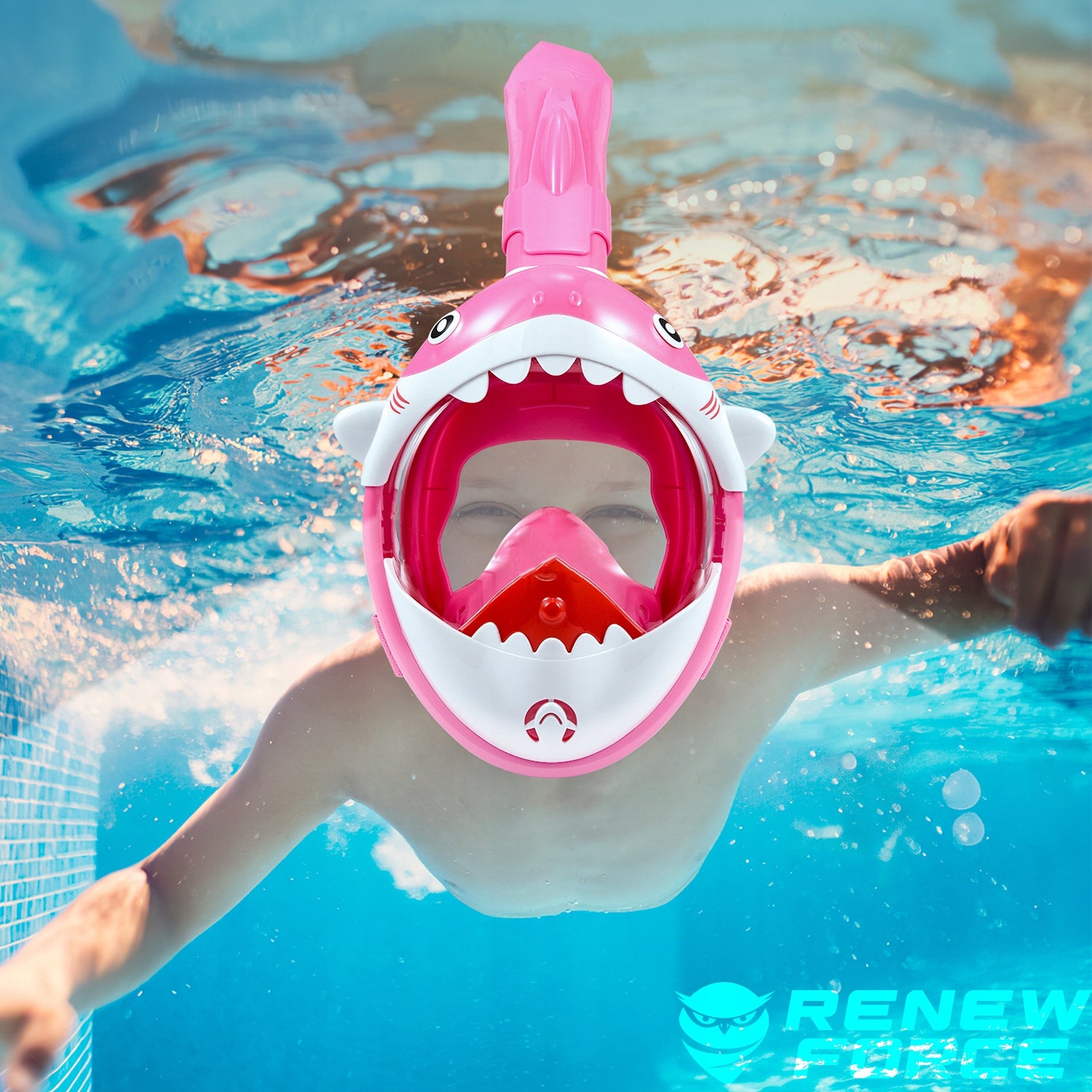 SNORKELING MASK S/XS FOR CHILDREN FULL FACE FOR SWIMMING Manufacturer code MASKA RÓŻOWY REKIN DO SNORKELINGU DLA DZIECKA