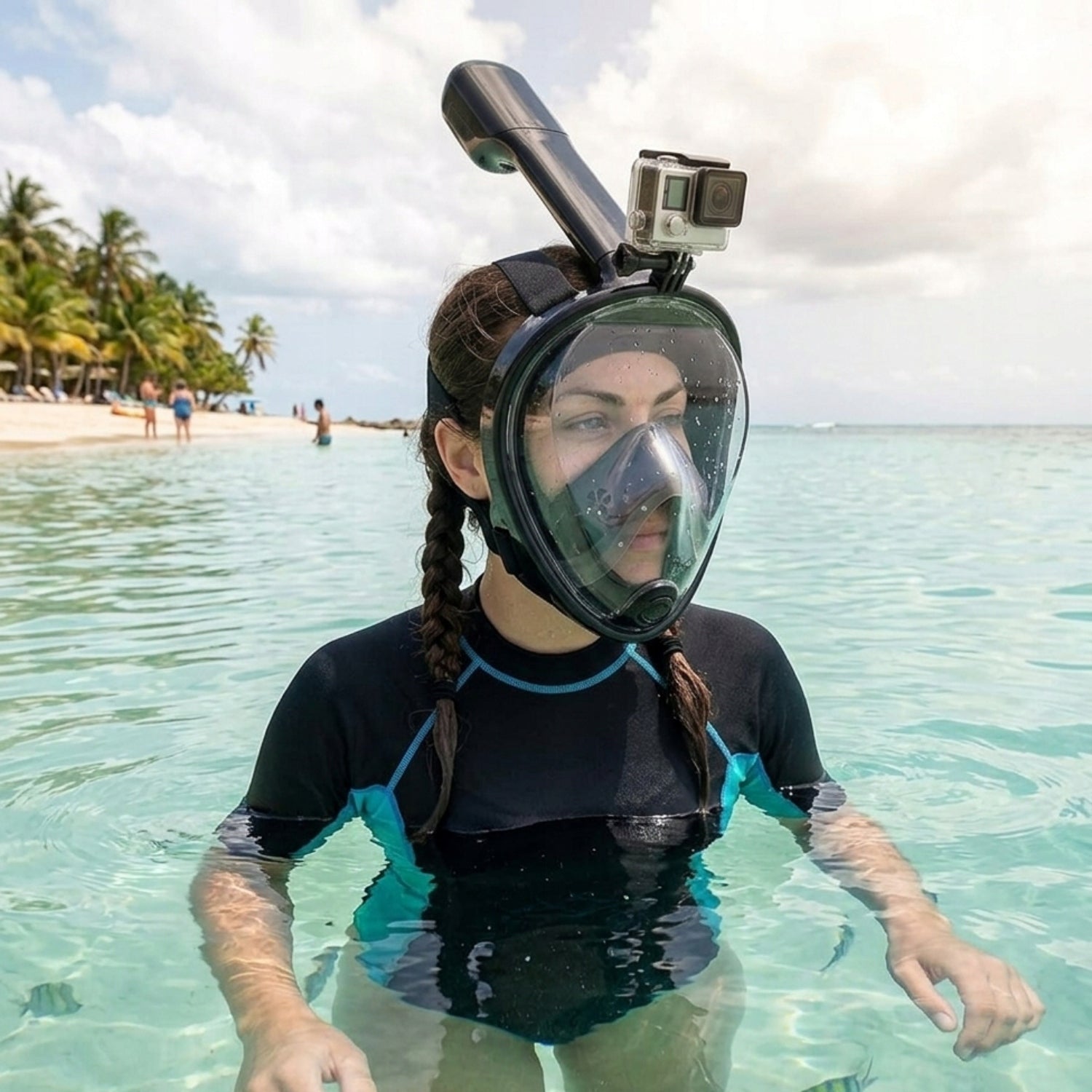 SNORKELING MASK WITH TUBE FULL FACE FOLDING L/XL BLACK Color black
