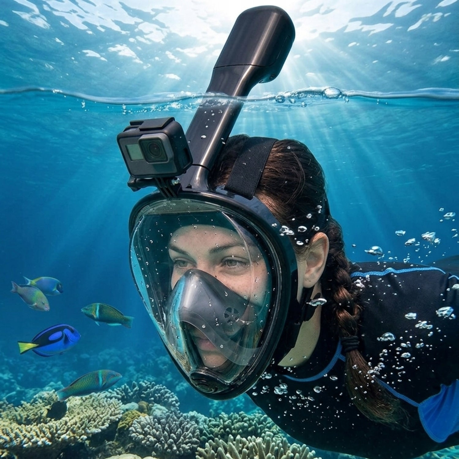 SNORKELING MASK WITH TUBE FULL FACE FOLDING L/XL BLACK Packaging status original