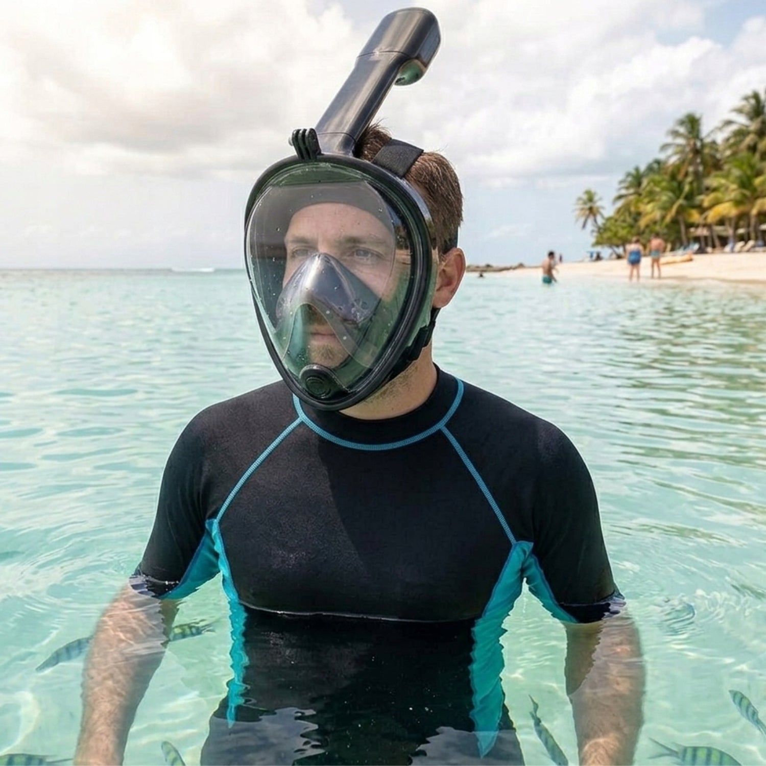 SNORKELING MASK WITH TUBE FULL FACE FOLDING L/XL BLACK Product weight with unit packaging 0.54 kg