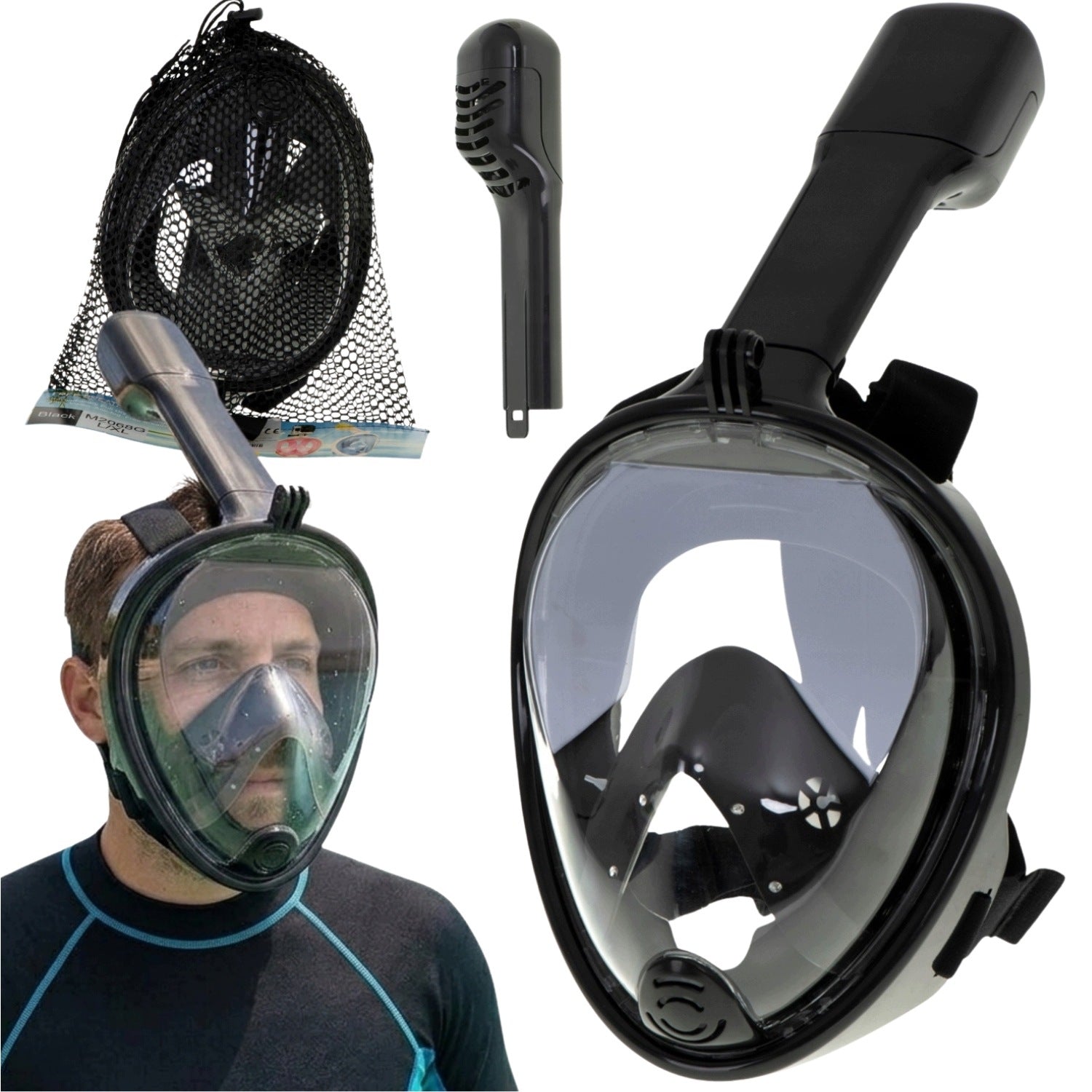 SNORKELING MASK WITH TUBE FULL FACE FOLDING L/XL BLACK