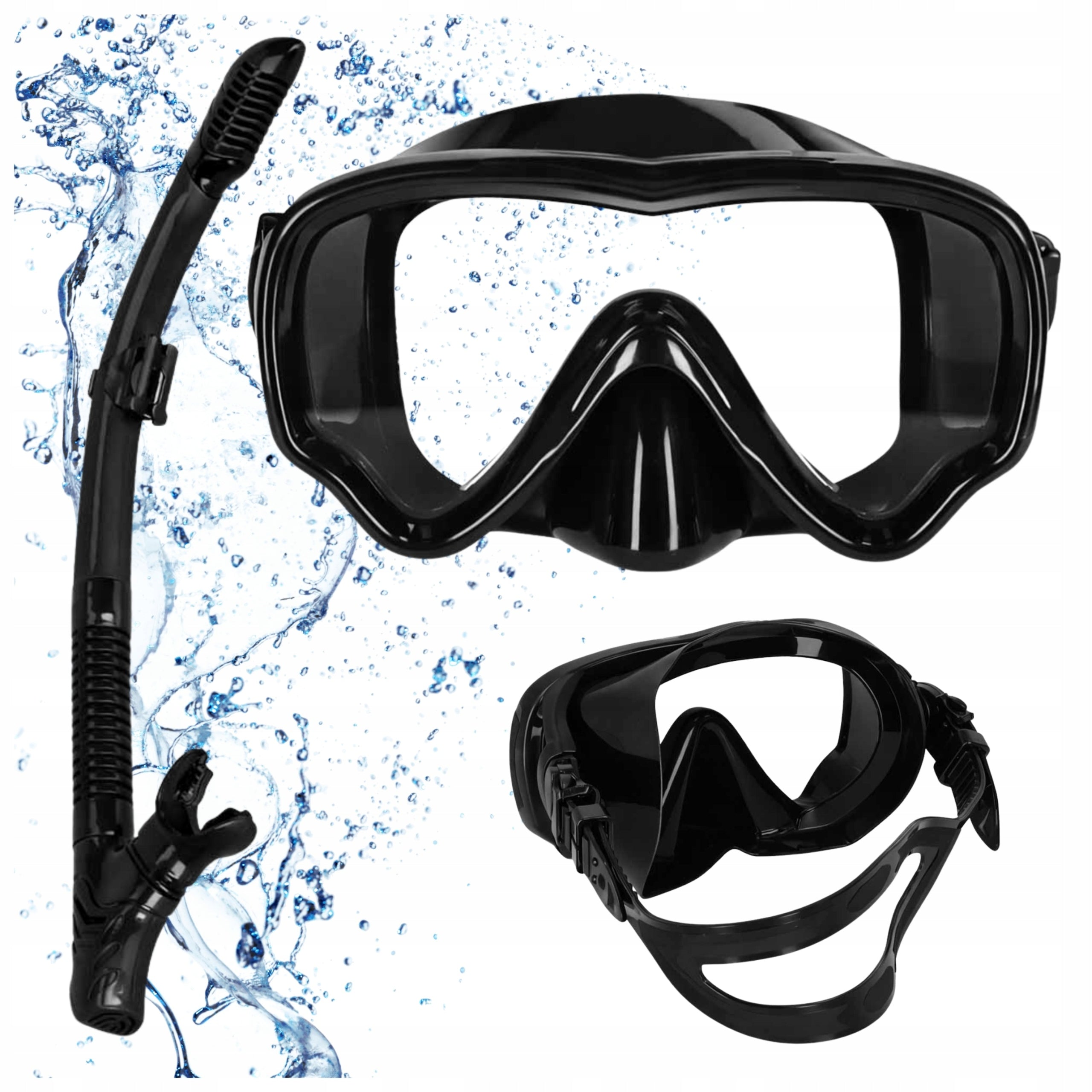SNORKELING SET MASK AND SNORKEL GLASSES WITH TUBE BLACK