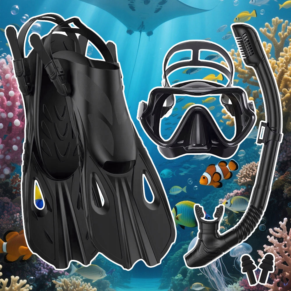 SNORKELING SET MASK+FINS Earplugs ADULT BAG L/XL Color black