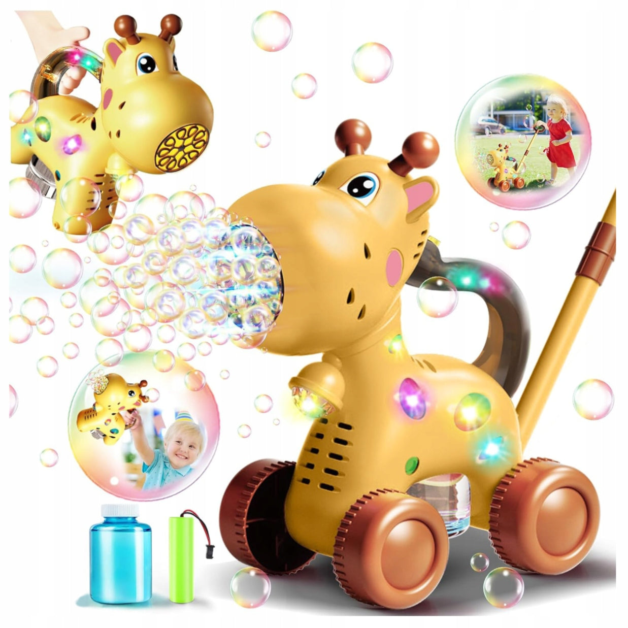 SOAP BUBBLE GIRAFFE PUSHER 2in1 LIGHT BUBBLE MACHINE FOR KIDS