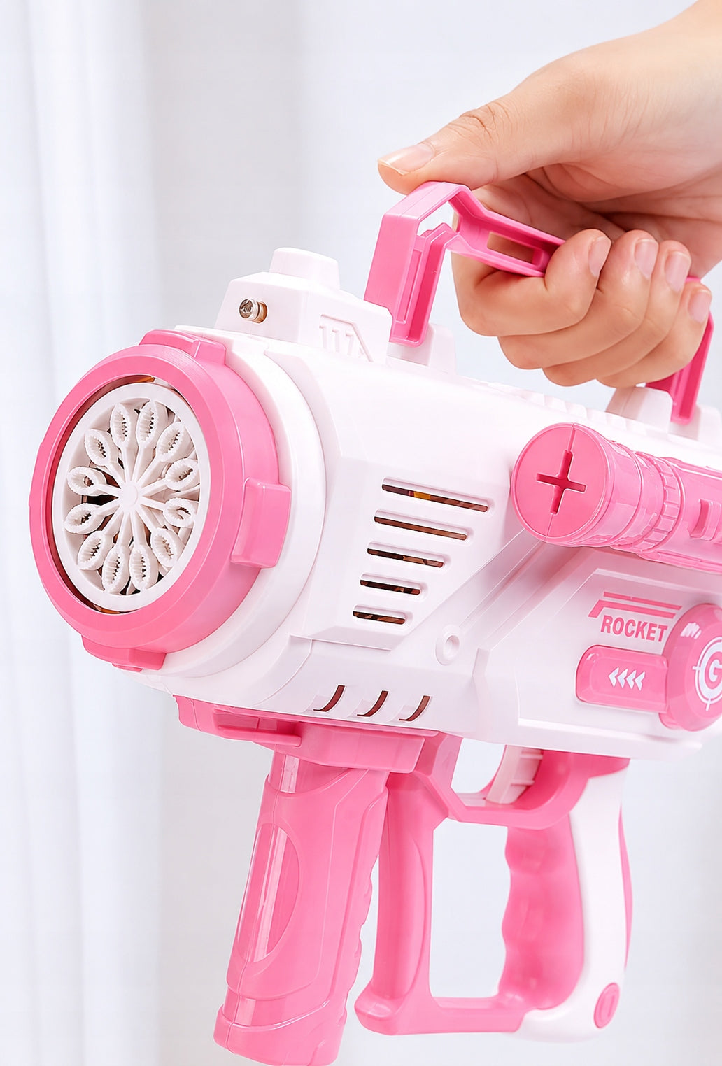 SOAP BUBBLE GUN AUTOMATIC BAZOKA SOAP BUBBLE MACHINE + LIQUID Kid's age 4+ years