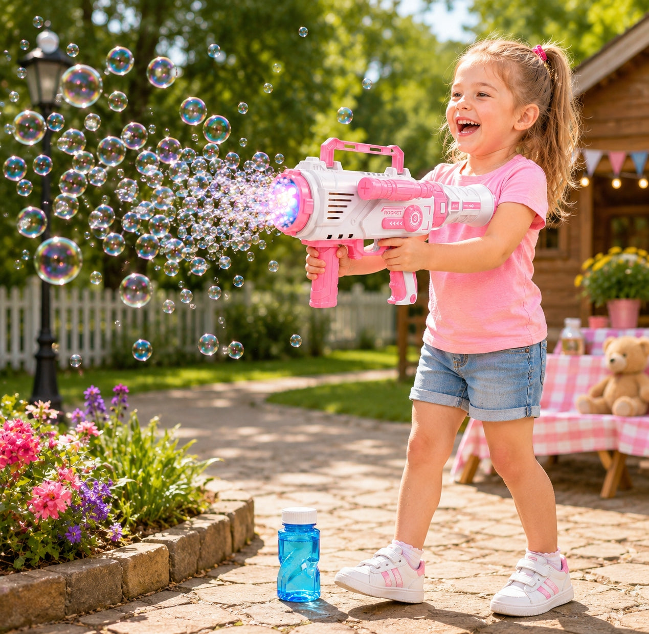 SOAP BUBBLE GUN AUTOMATIC BAZOKA SOAP BUBBLE MACHINE + LIQUID Manufacturer code 6920179684396