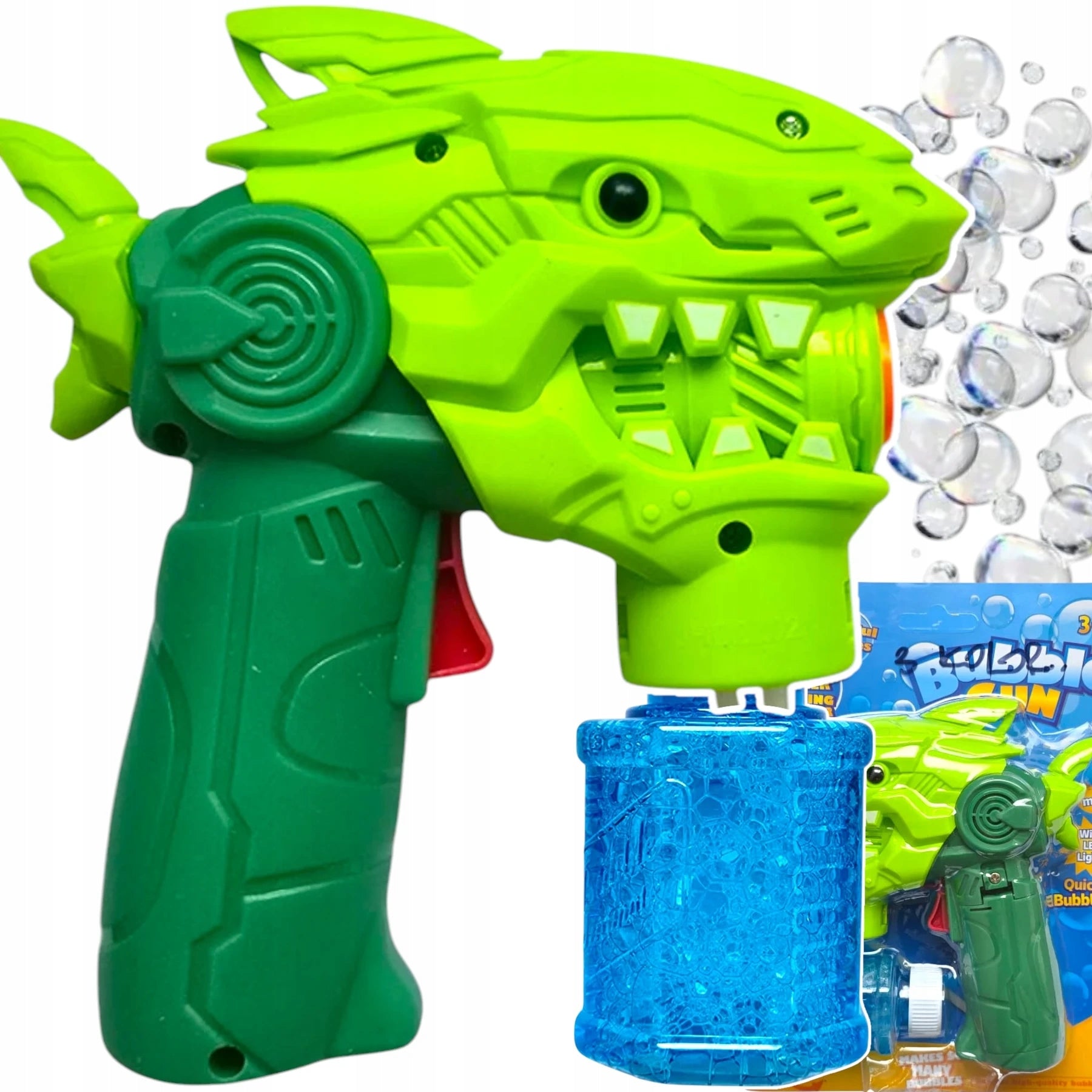 SOAP BUBBLE GUN SHARK LAUNCHER + LIQUID MEGA SOAP BUBBLES Kind pistols