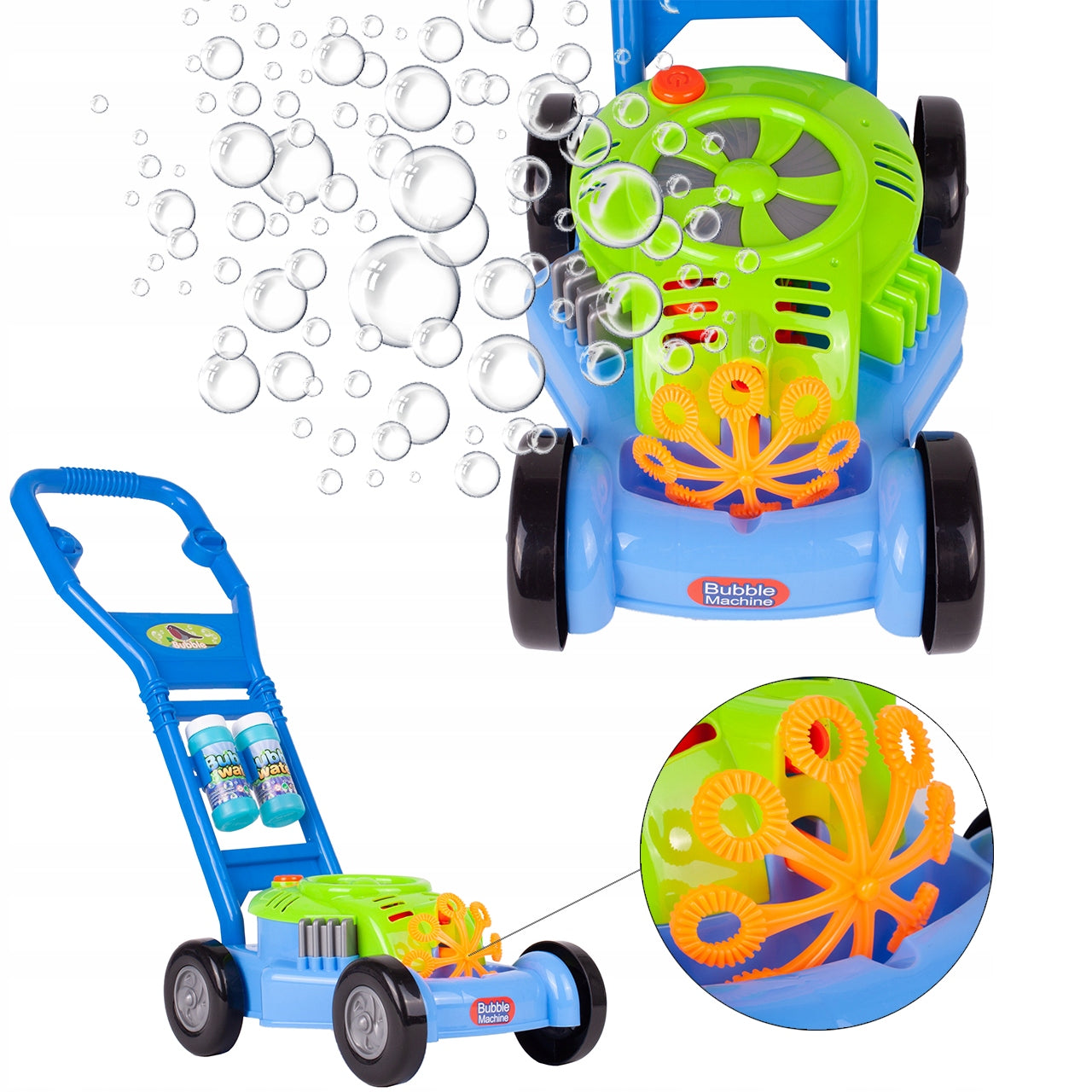 SOAP BUBBLE MOWER BUBBLE PUSHER FOR CHILDREN BUBBLE LIQUID Product depth 26 cm