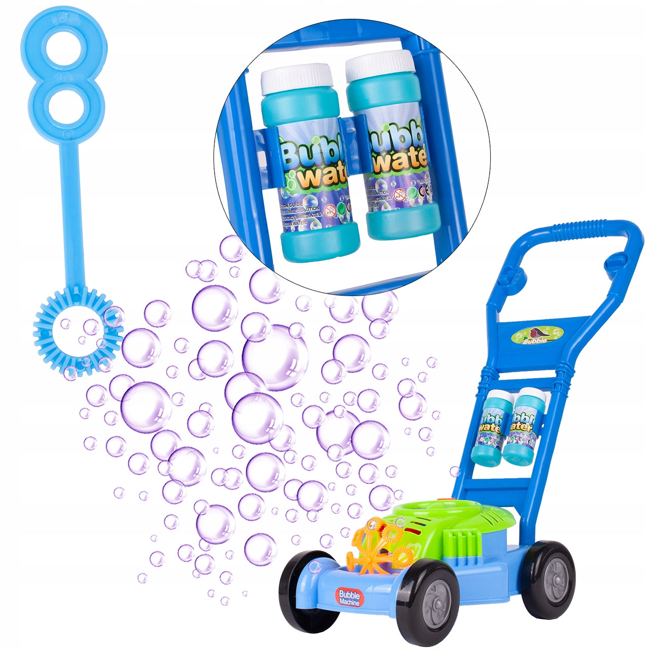 SOAP BUBBLE MOWER PUSHER FOR CHILDREN BATTERY OPERATED PLAY LIQUID Color blue