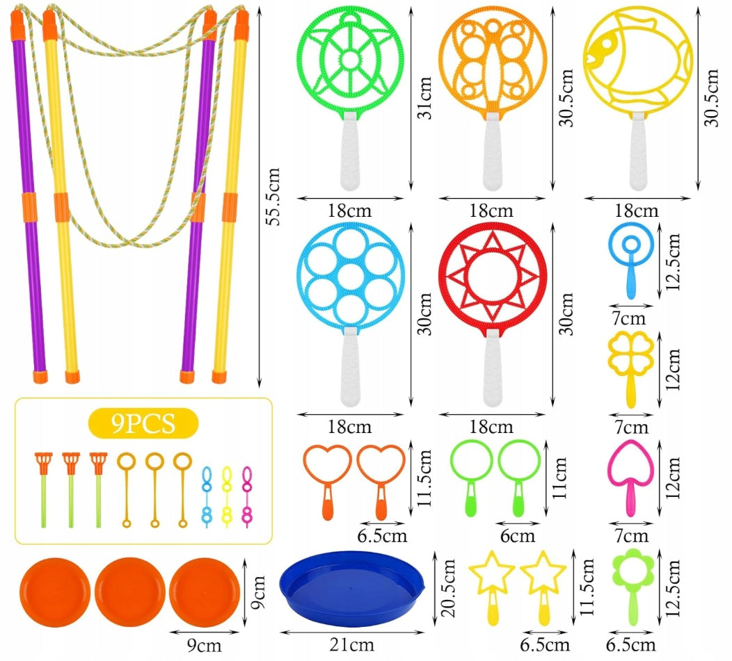 SOAP BUBBLE SET XXL STICKS RINGS HOOPS 30 PIECES FOR KIDS BUBBLES Packaging status original