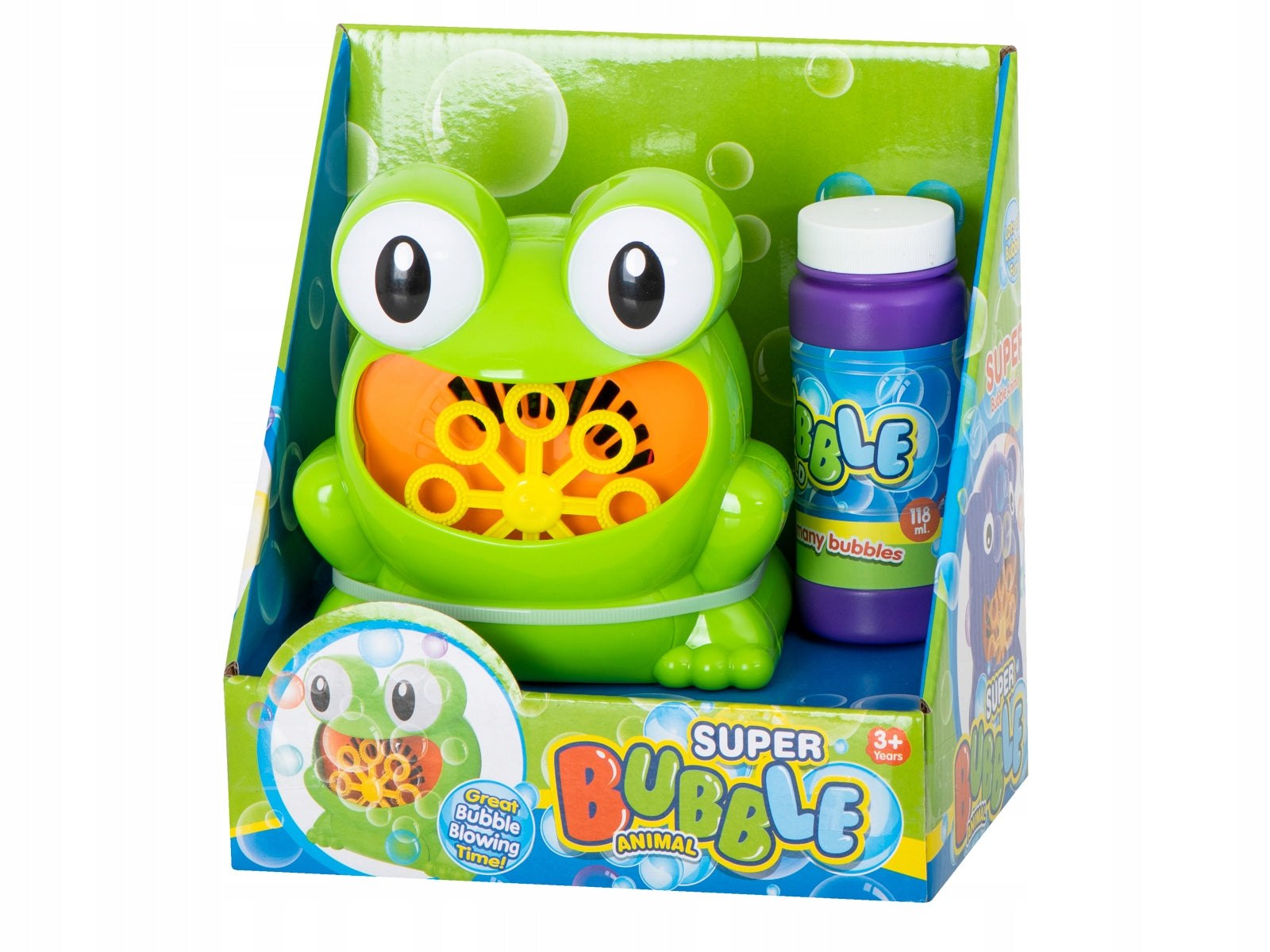 SOAP BUBBLES AUTOMATIC BUBBLE MACHINE FROG GENERATOR WITH LIQUID SET Color green