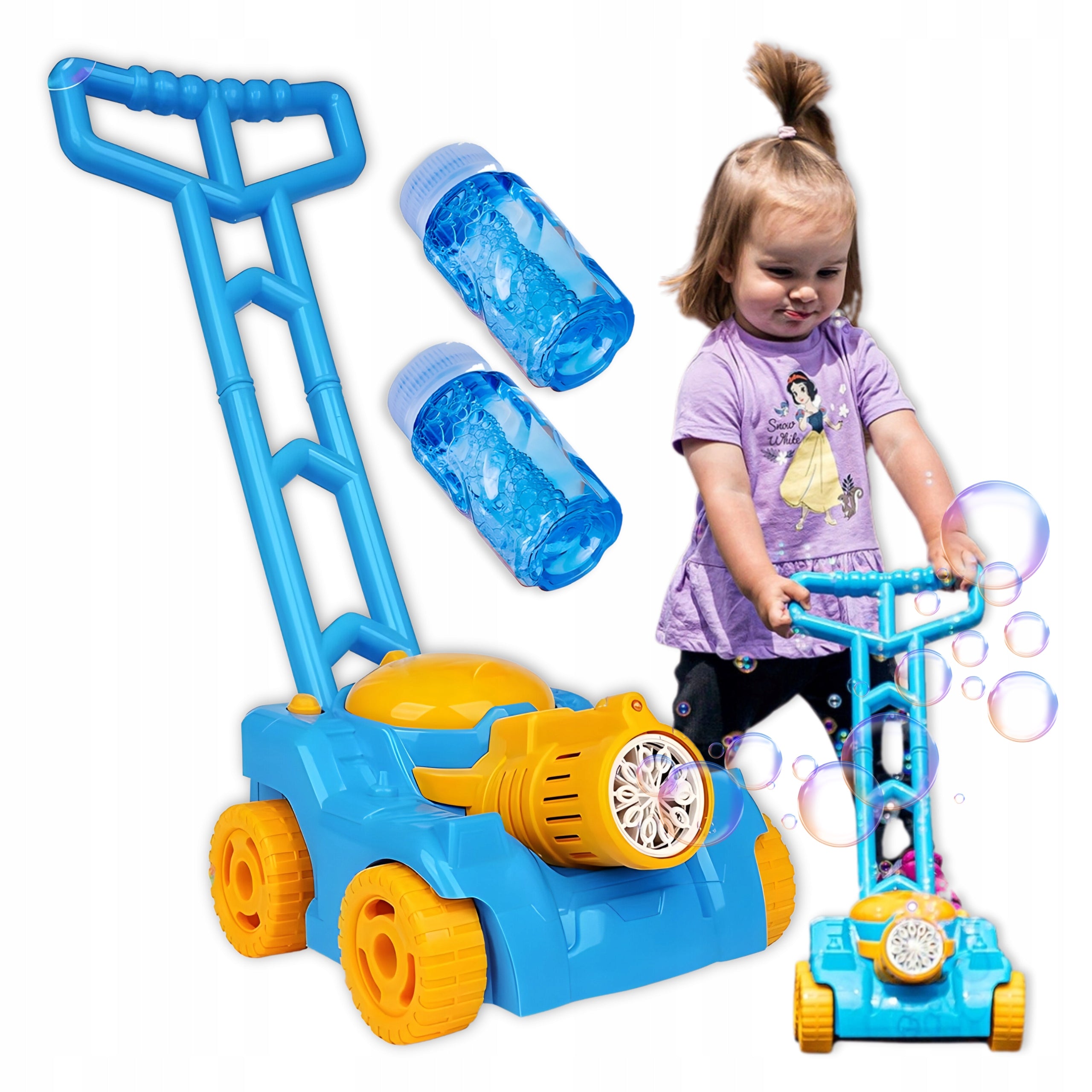 SOAP BUBBLES GARDEN TOY FOR CHILDREN – LED BUBBLE MOWER + LIQUID