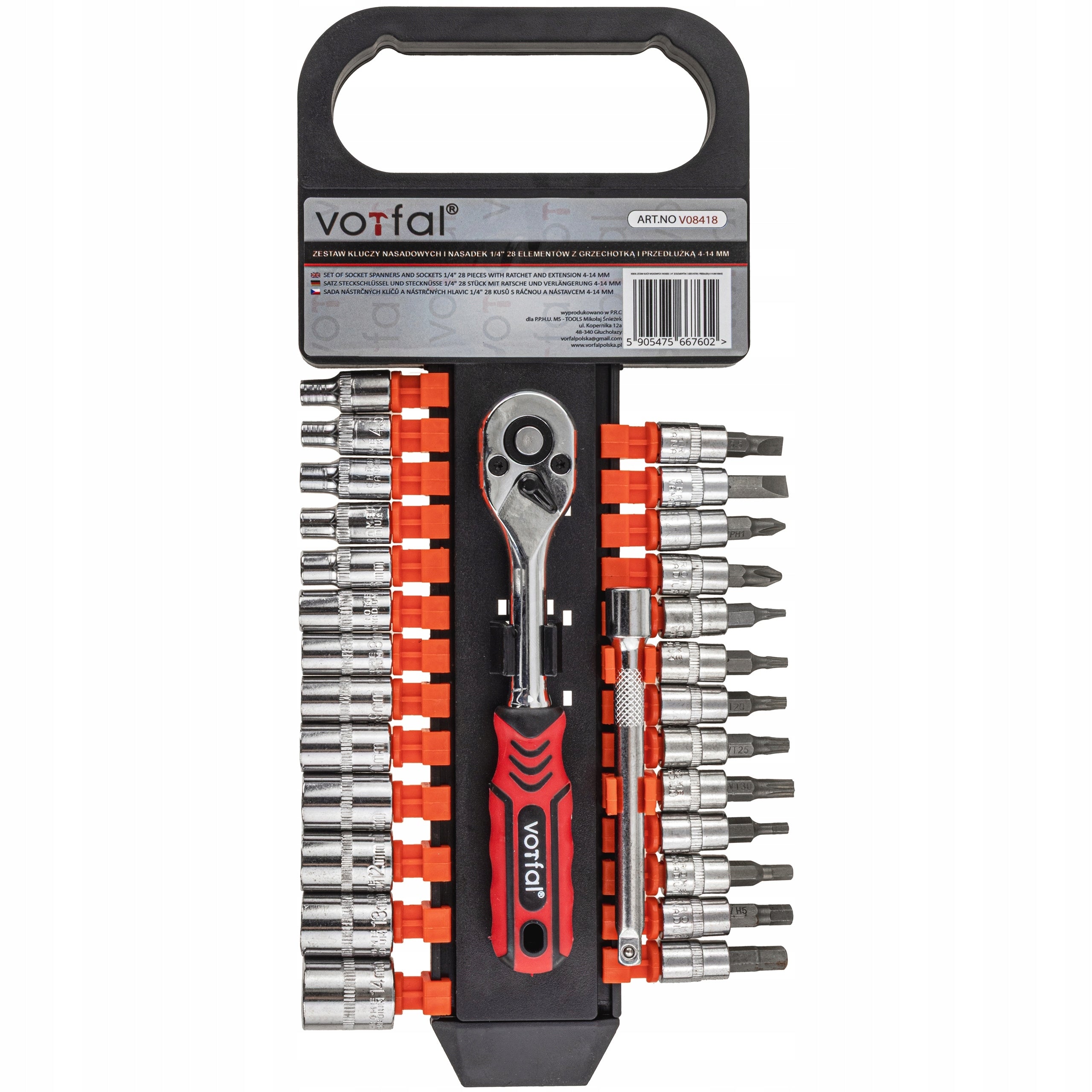 SOCKET SET SOCKET WRENCHES RATCHET 1/4 4-14 MM 28 EL PH1 PH2 T10-T30 Manufacturer code V08418