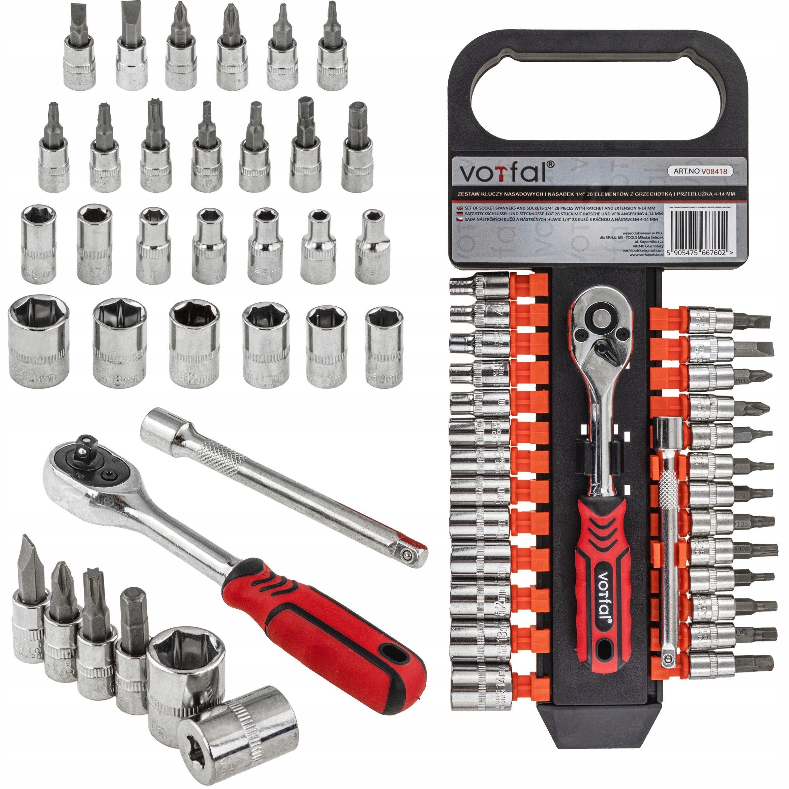 SOCKET SET SOCKET WRENCHES RATCHET 1/4 4-14 MM 28 EL PH1 PH2 T10-T30