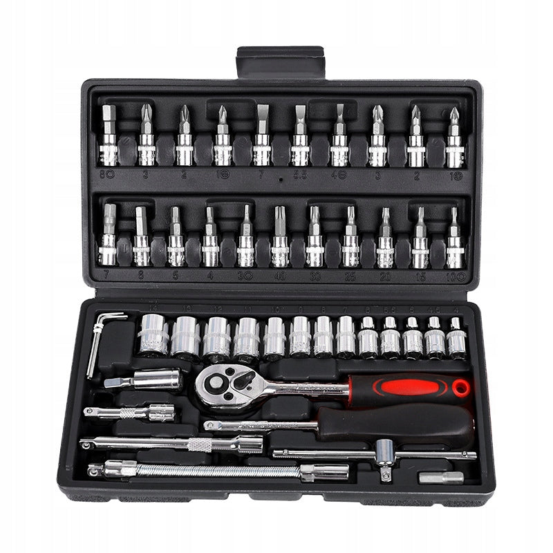 SOCKET TOOL SET 46 ELEMENTS RATCHET CAP BITS IN CASE Packaging status original