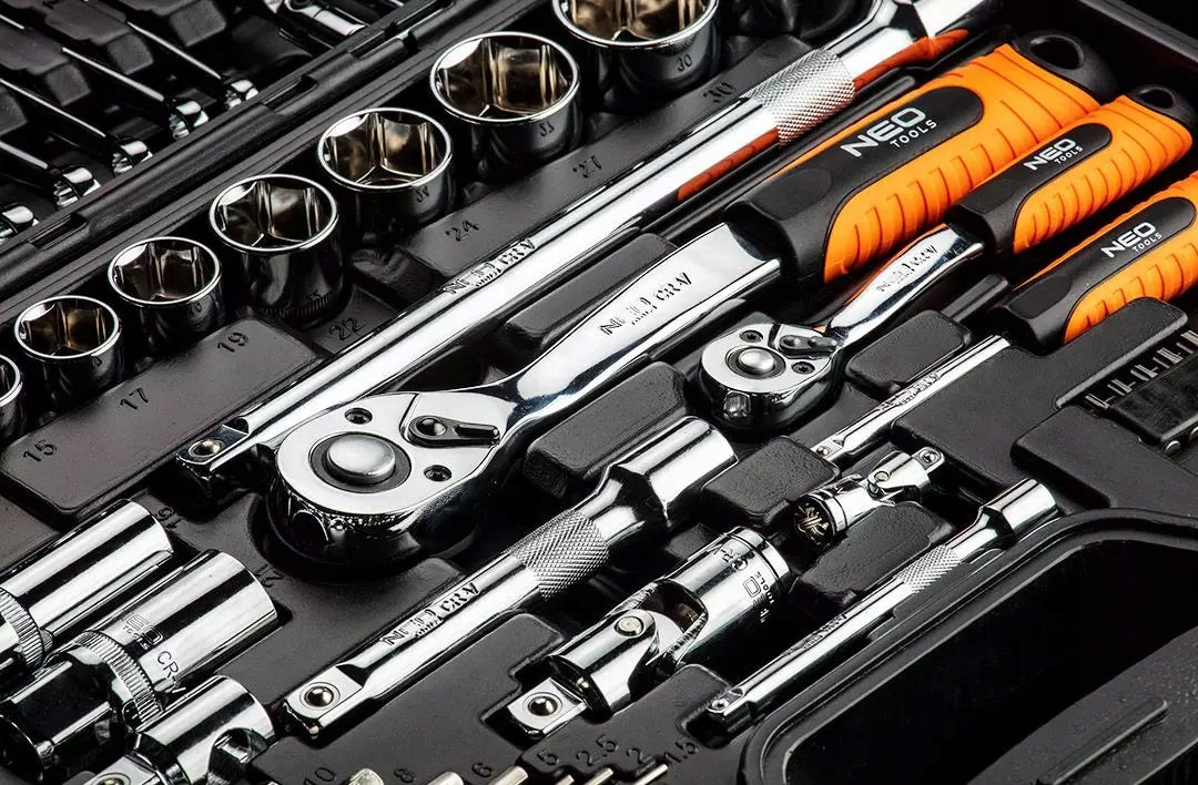 SOCKET WRENCH SET 1/4'' 1/2'' 77 PARTS CRV 08-915 NEO TOOLS Key type socket