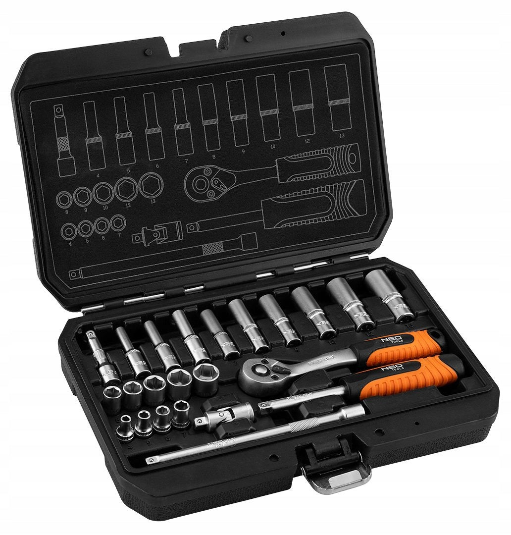 SOCKET WRENCH SET 1/4" 23 PCS SATIN 10-231 NEO TOOLS
