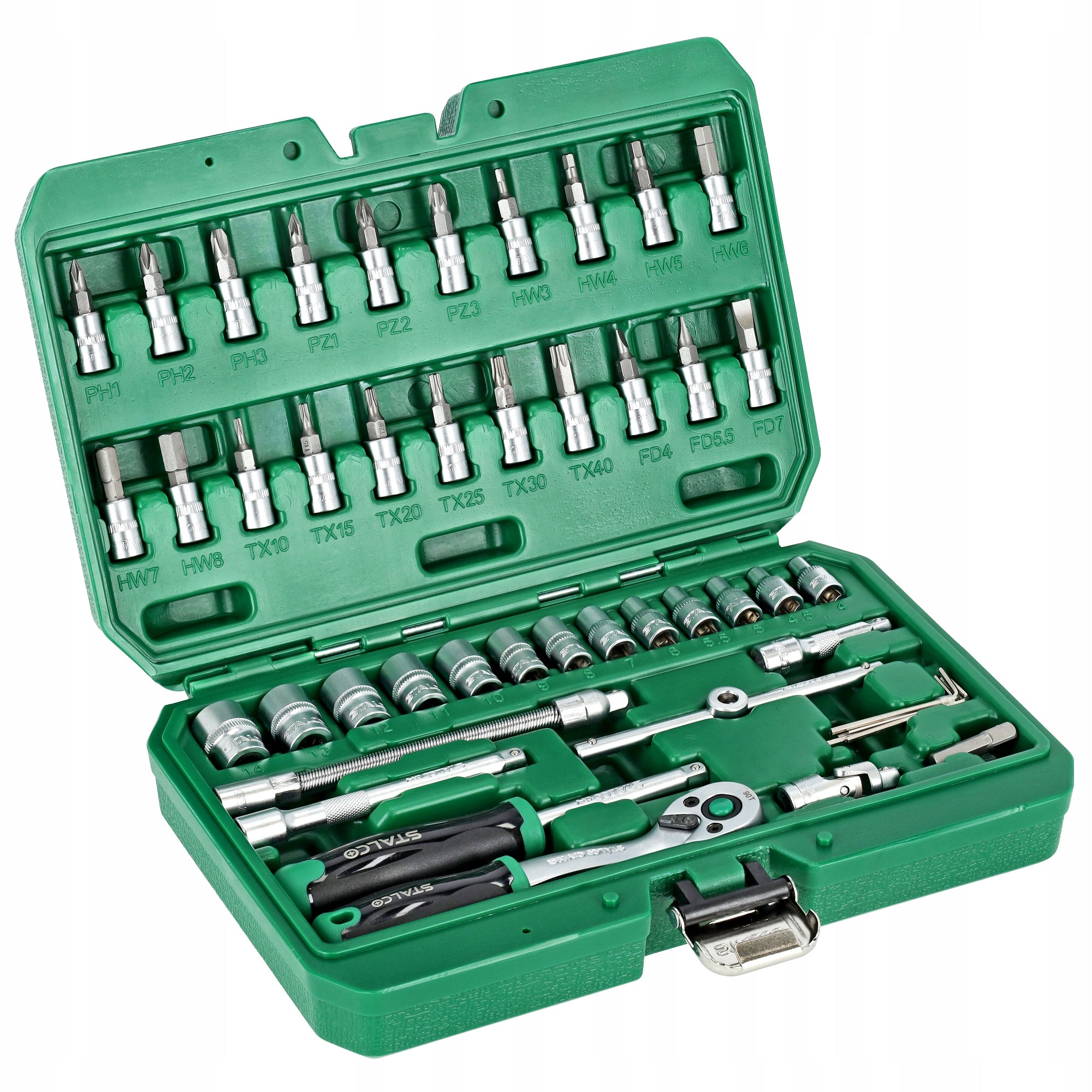 SOCKET WRENCH SET 1/4" RATCHET 90 TEETH 48 ELEMENTS STALCO TORX EAN (GTIN) 5905947916849