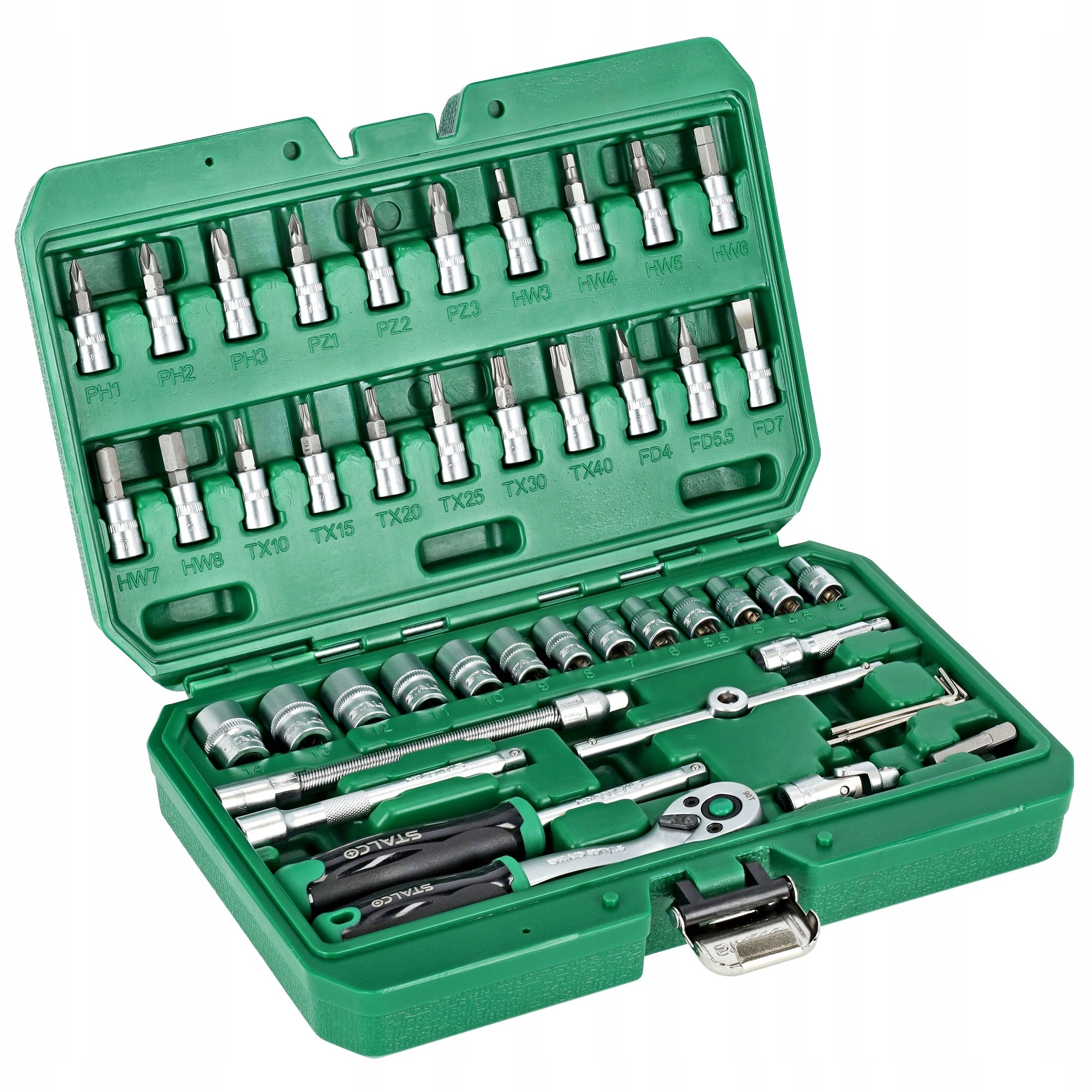 SOCKET WRENCH SET 1/4" RATCHET 90 TEETH 48 ELEMENTS STALCO TORX Manufacturer code S011100048