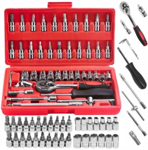 SOCKET WRENCH SET 1/4 RATCHET BITS 46EL chrome vanadium steel