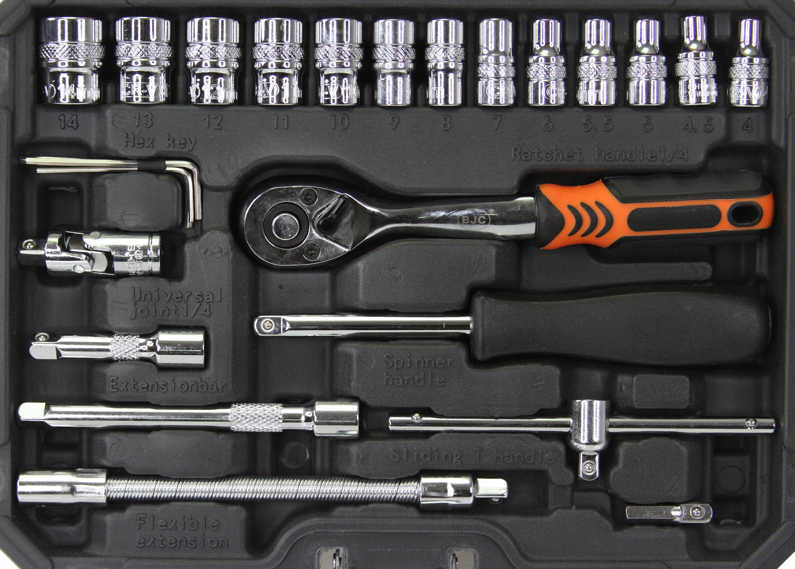 SOCKET WRENCH SET 1/4" SOCKET CAPS BITS SOCKET WRENCHES 46el BJC PREMIUM Manufacturer code B58227