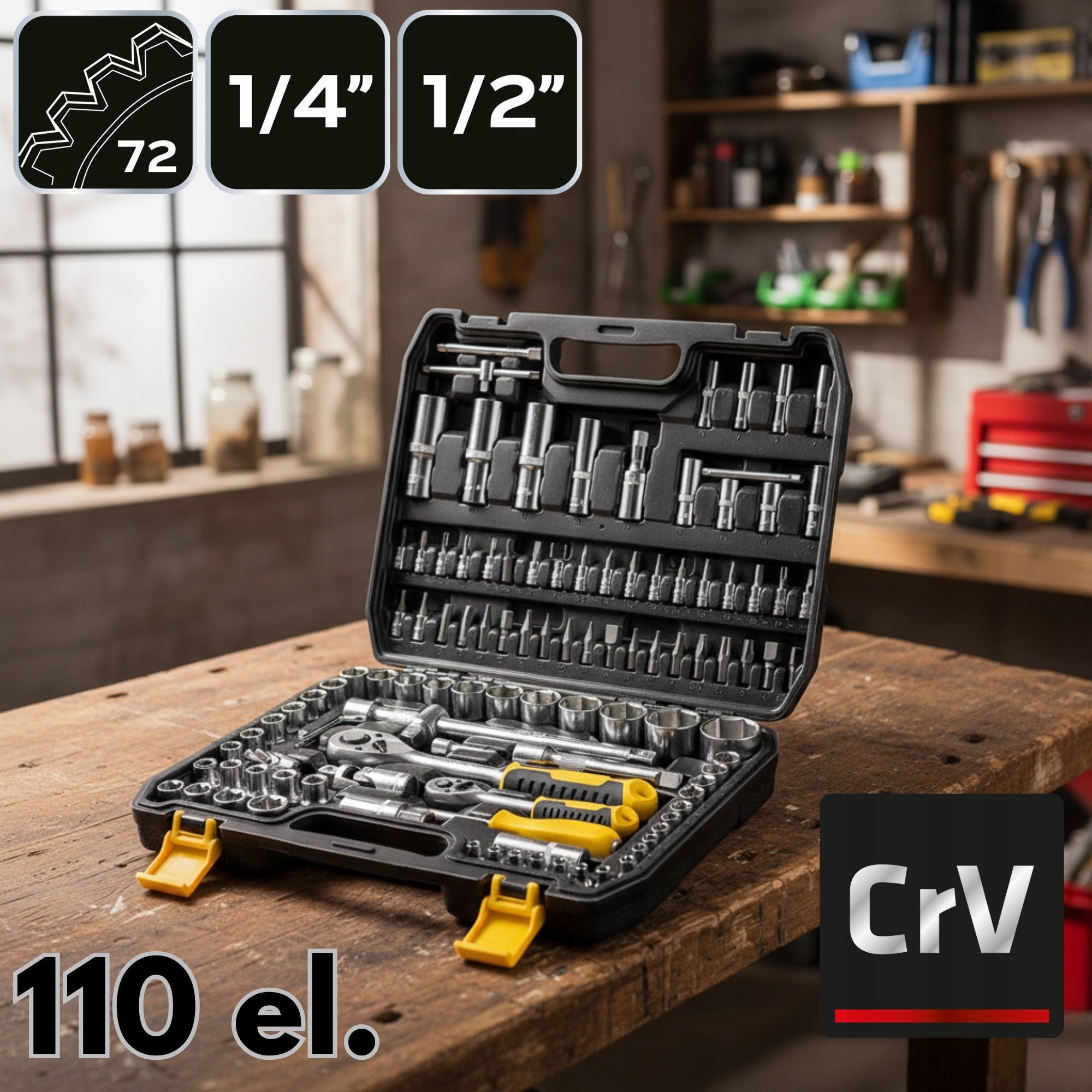 SOCKET WRENCH SET 110 ELEMENTS 1/2" 1/4" CRV STRONG SOCKET WRENCHES Packaging status original