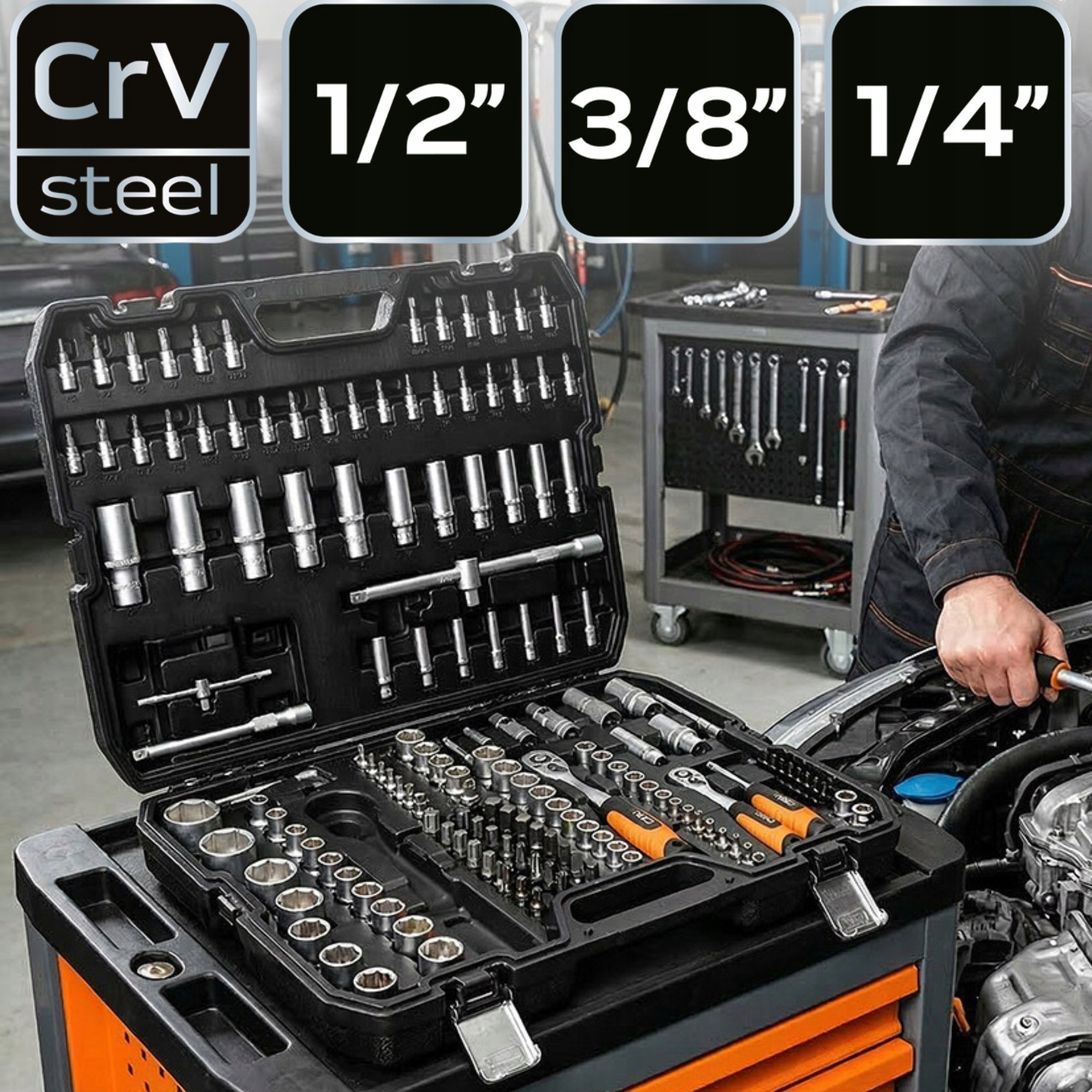SOCKET WRENCH SET 183 EL. 1/2" 1/4" 3/8" LARGE PROFESSIONAL SET Manufacturer code 10-221
