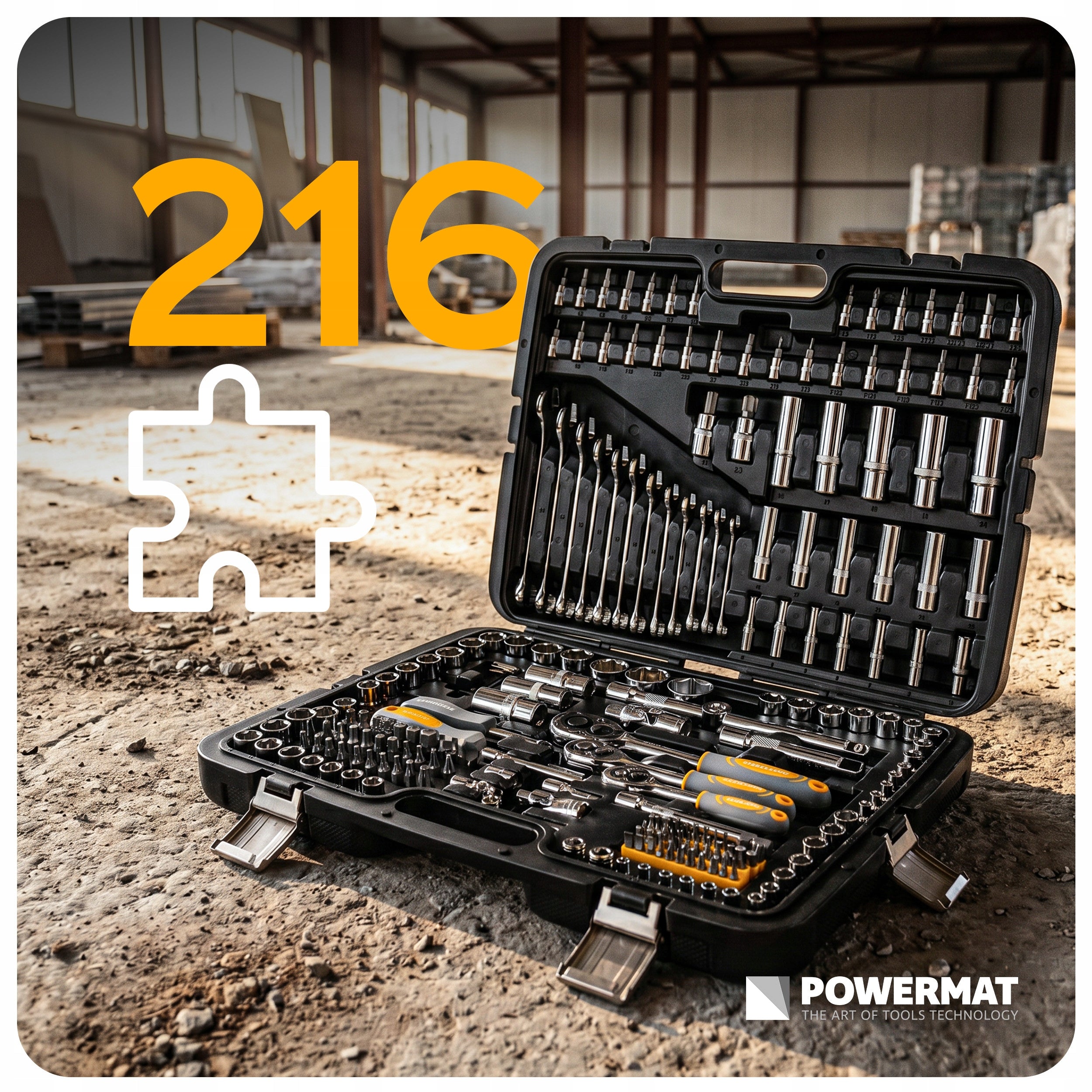 SOCKET WRENCH SET 216 ELEMENTS RATCHET 1/2"3/8"1/4" CrV SUITCASE Brand Powermat