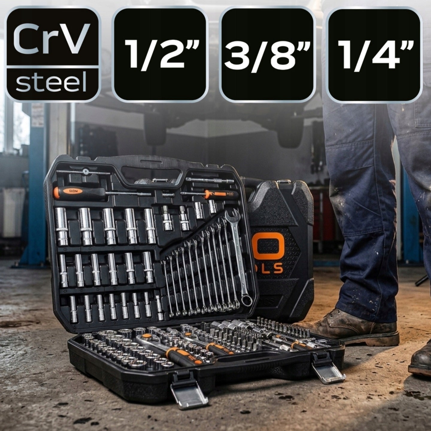 SOCKET WRENCH SET 219 EL. 1/2" 1/4" 3/8" LARGE PROFESSIONAL SET Manufacturer code 10-076