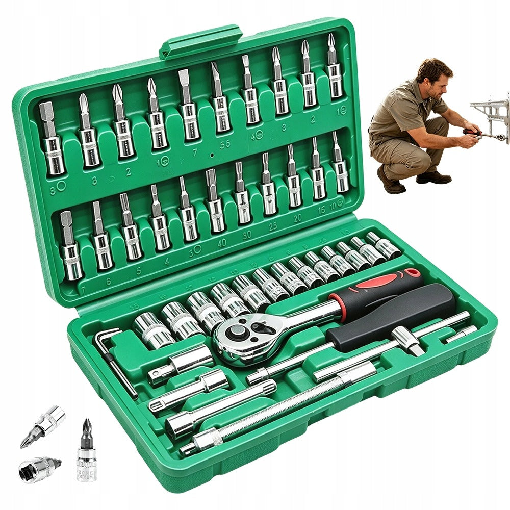 SOCKET WRENCH SET 46 EL. RATCHET 1/4" STEEL CR-V WORKSHOP