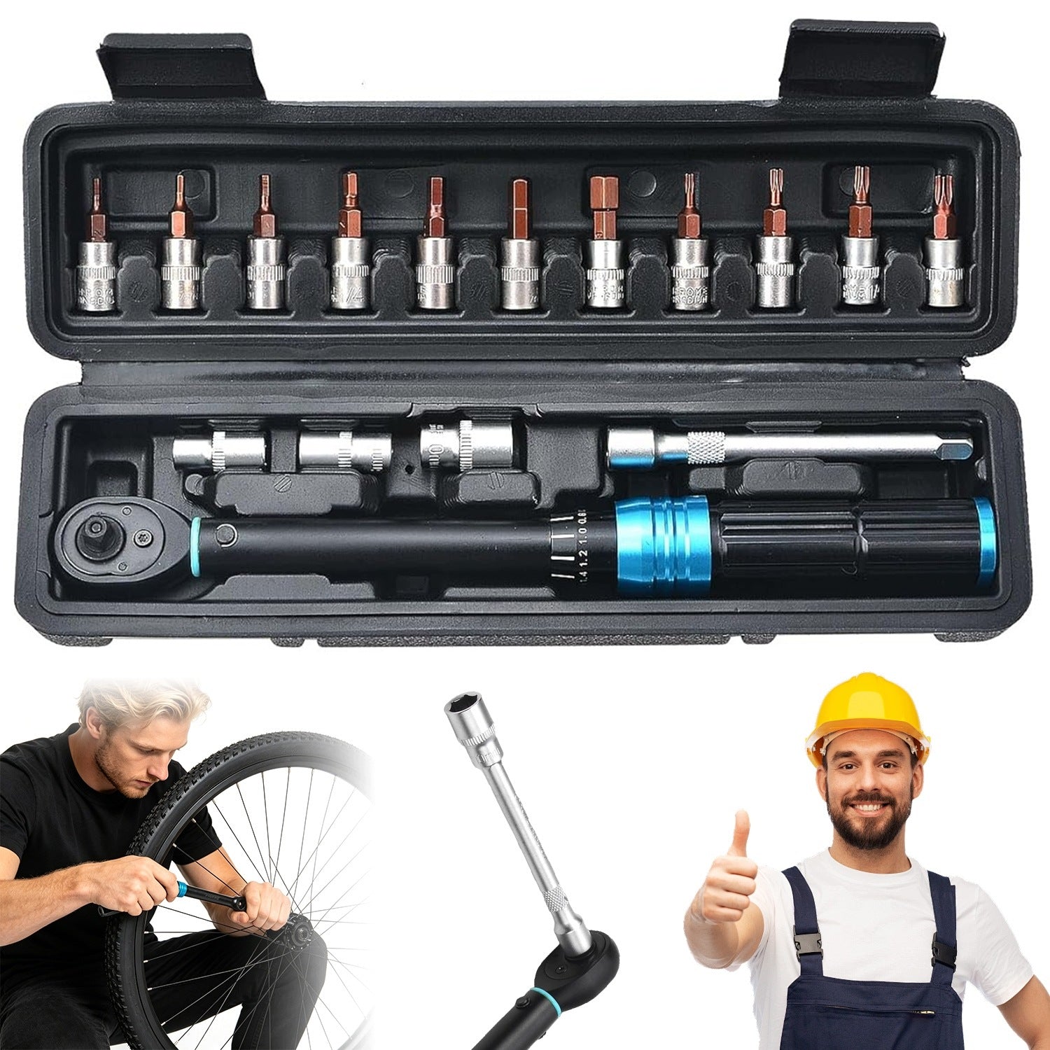 SOCKET WRENCH SET TORQUE WRENCH 2-24NM 1/4 INCH 15 ELEMENTS