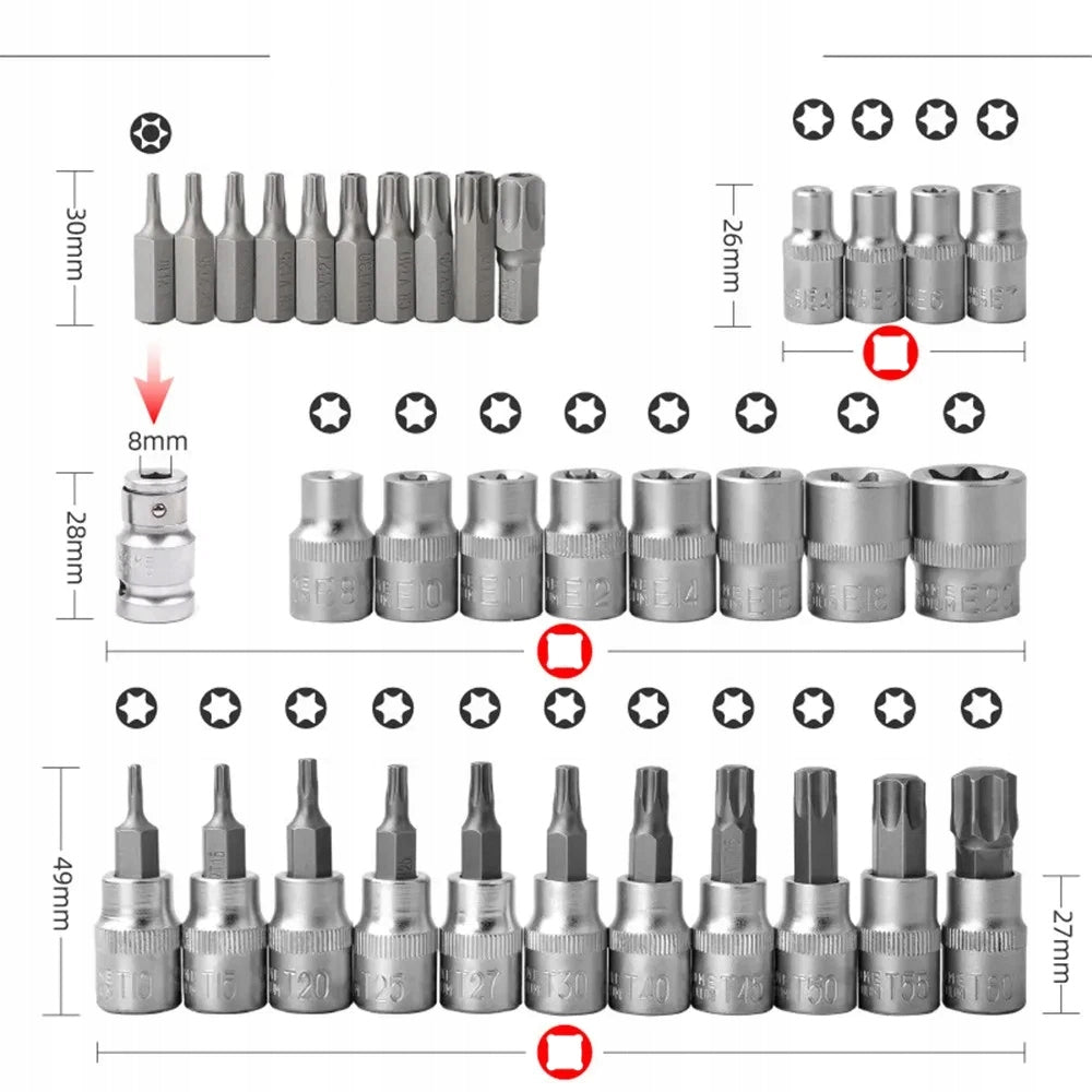 SOCKET WRENCHES SOCKETS STAR BITS TORX SOCKET WRENCH SET 34el Key type hex key