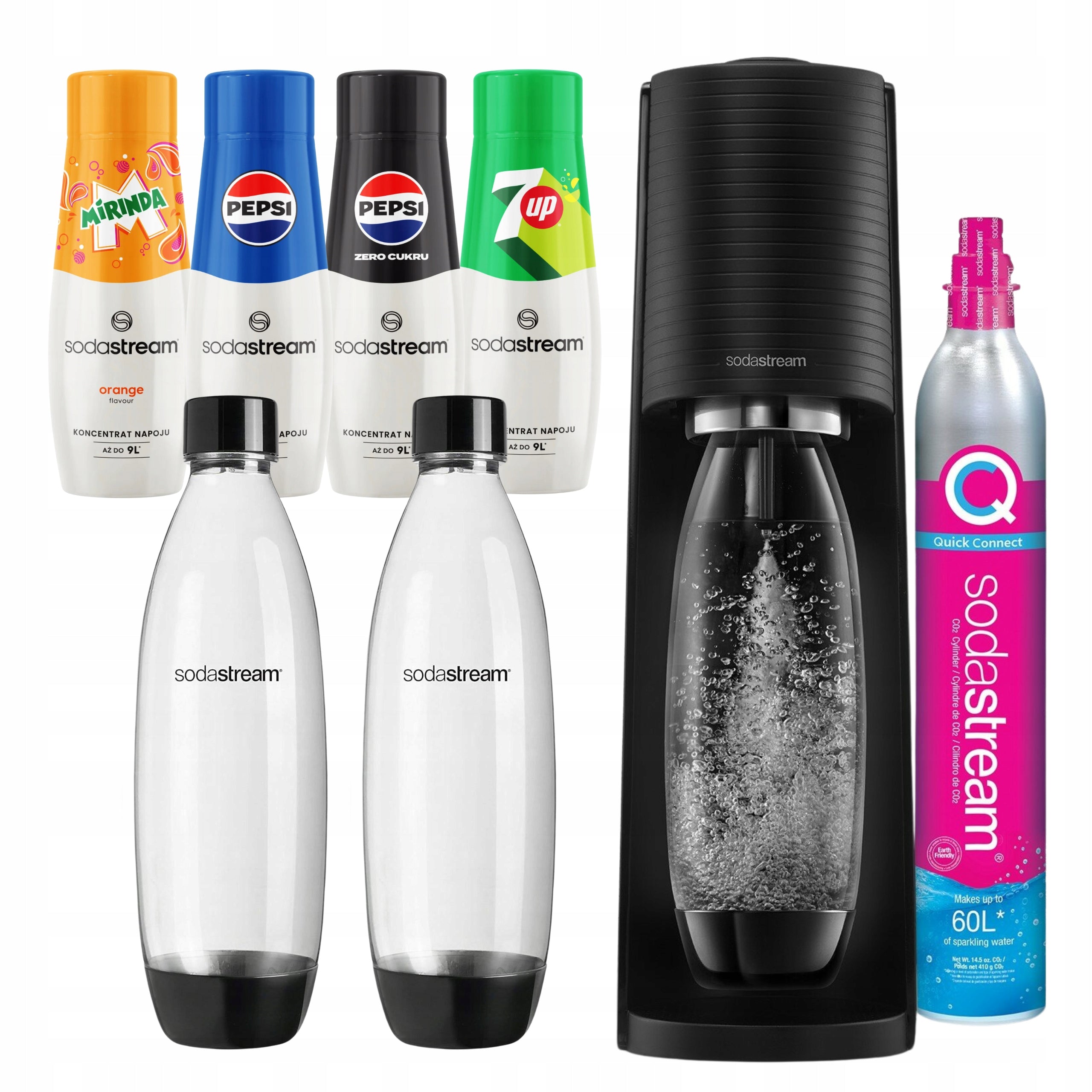 SODASTREAM TERRA SATURATOR 2 bottles 4x syrups 440 ml Pepsi, Pepsi Max, 7UP