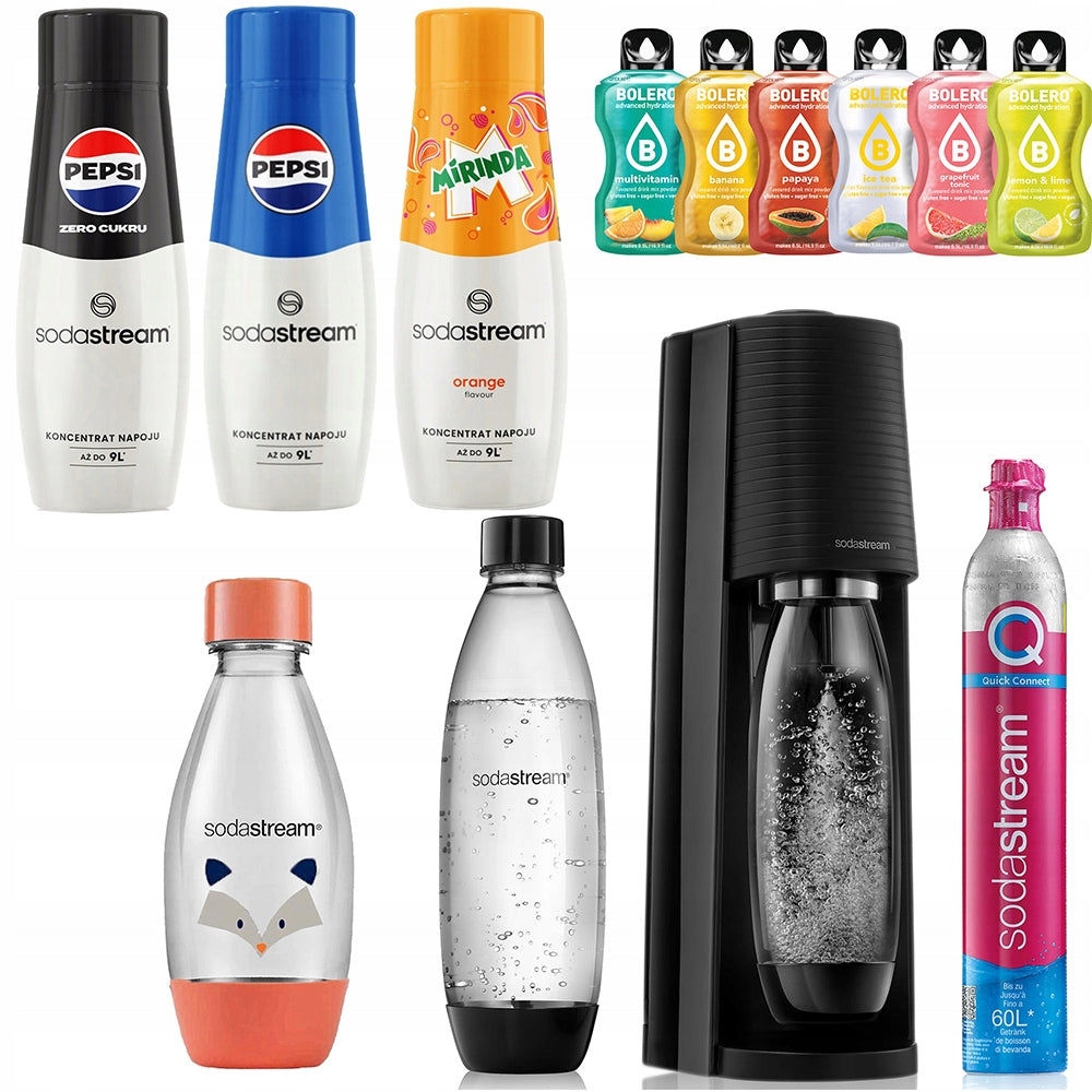 SODASTREAM TERRA SATURATOR BOTTLE CARTRIDGE 1x 1L FUSE 1x 0,5L LH + 3x Syrup