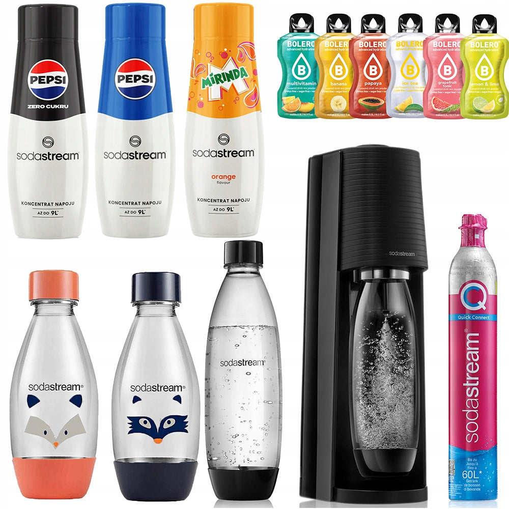 SODASTREAM TERRA SATURATOR BOTTLE CARTRIDGE 1x 1L FUSE 2x 0,5L LH + 3x Syrup