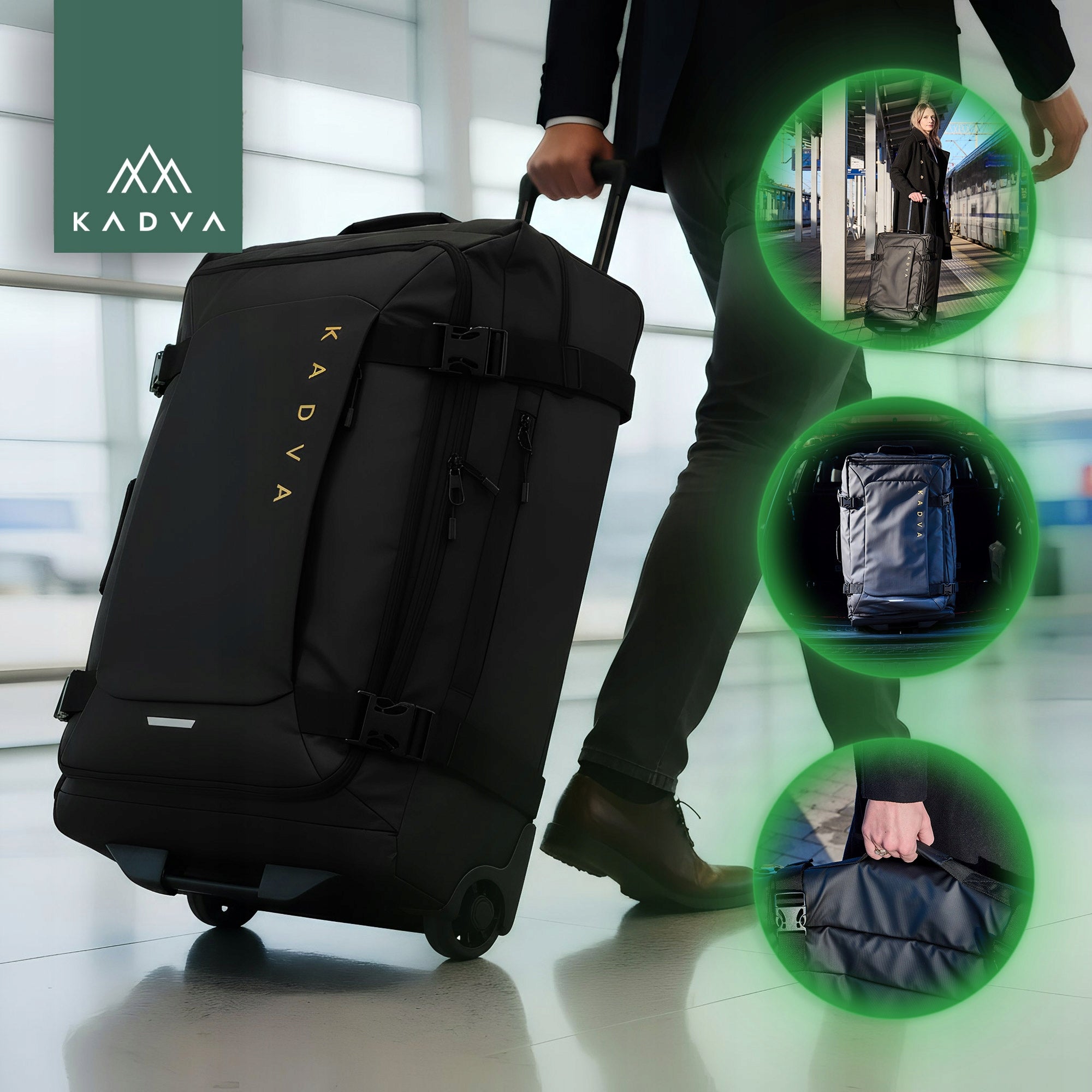 SOFT MATERIAL Travel case KADVA Lazio 102L black CIRCLES BLACK Height 72 cm