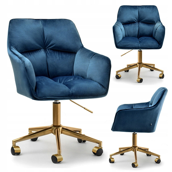 SOFT SWIVEL CHAIR HEIGHT ADJUSTABLE NAVY BLUE VELOUR ISLA GOLD LEG