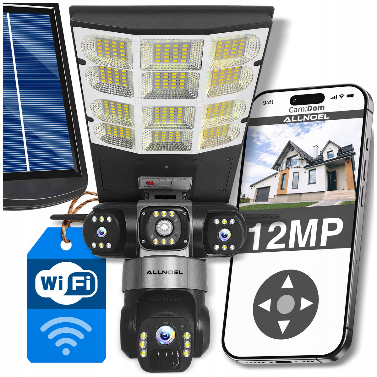 SOLAR CAMERA ROTARY 3 LENSES 12MPx WiFi WIRELESS REMOTE CONTROL LAMP