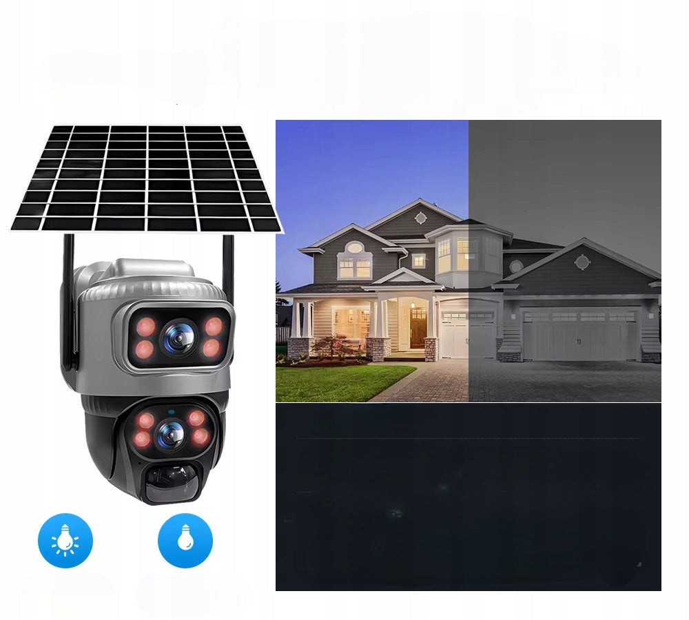 SOLAR CAMERA ROTATING 2 LENSES 4G LTE SIM 2K 4MP IP66 SMART OUTDOOR Manufacturer code Solarna KAMERA ZEWNĘTRZNA na kartę SIM 4G LTE