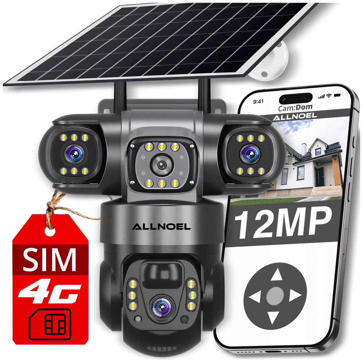 SOLAR CAMERA ROTATING 3 LENSES FOR SIM CARD LTE WIRELESS 12MPx