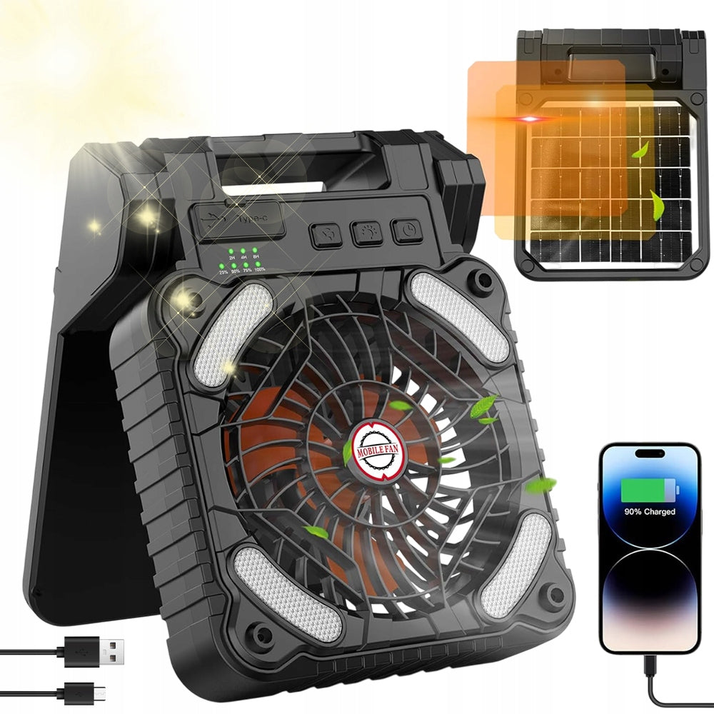 SOLAR CAMPING FAN LED LAMP 4 WIND SPEEDS 2 CHARGING METHOD