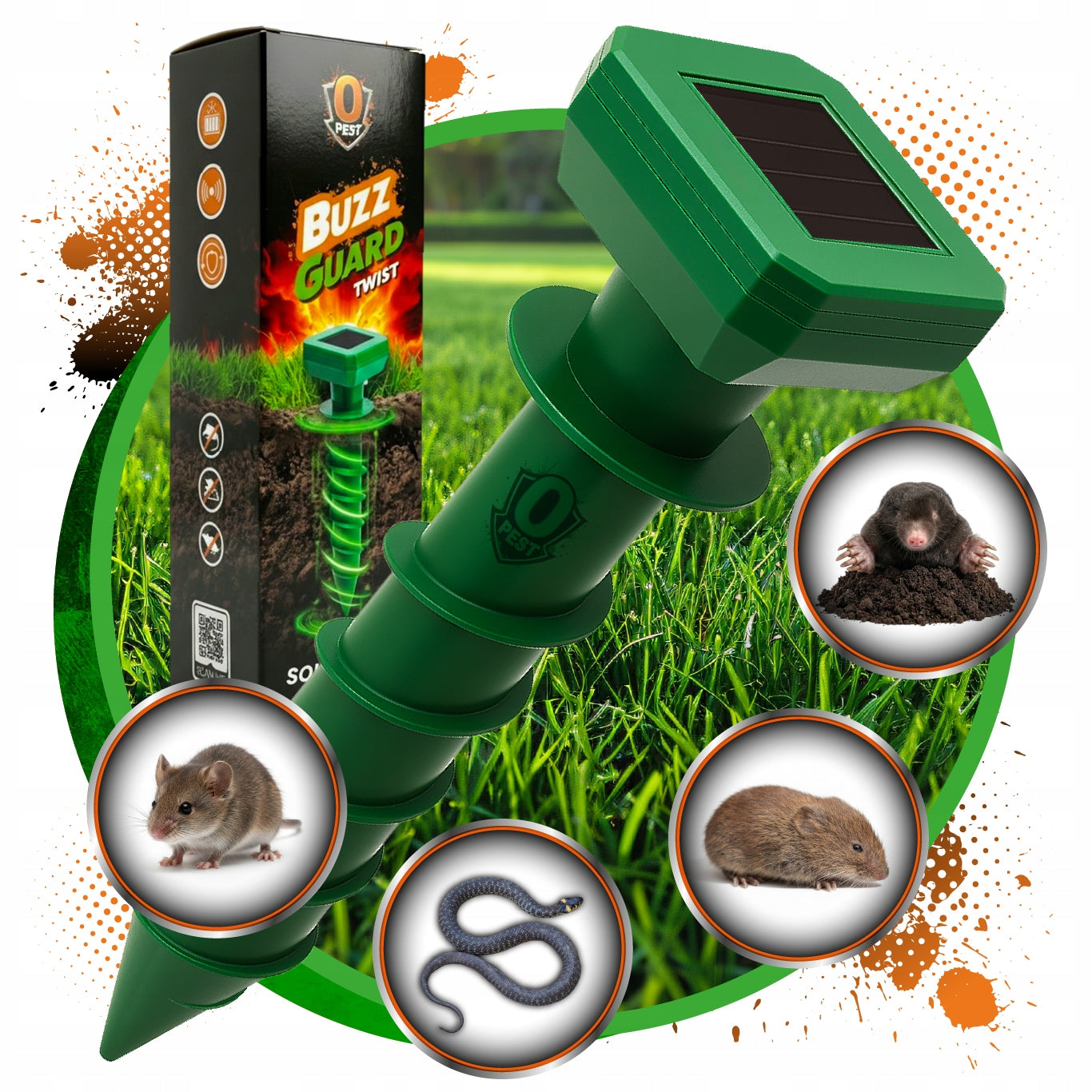 SOLAR DETERRENT FOR MOLES VOLES MICE RODENTS 2 pcs FOR GARDEN 1300m2 Packaging status original