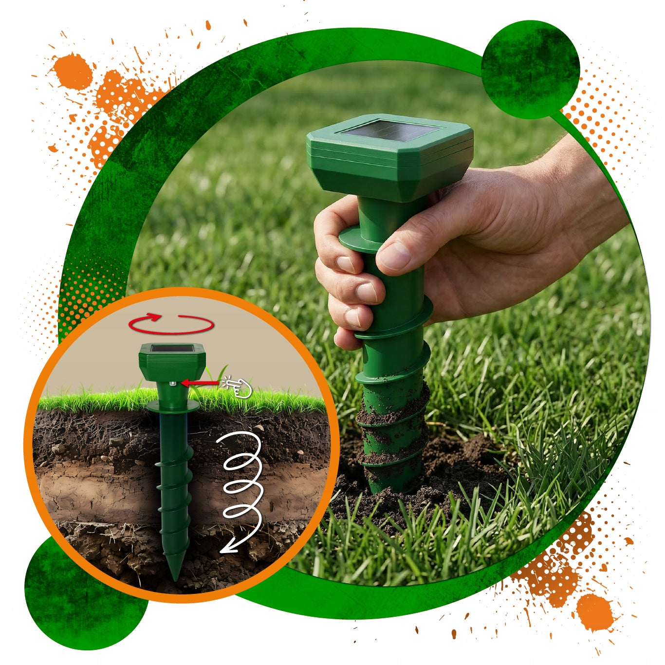 SOLAR DETERRENT FOR MOLES VOLES MICE RODENTS 2 pcs FOR GARDEN 1300m2 Use Against rodents moles mice rats