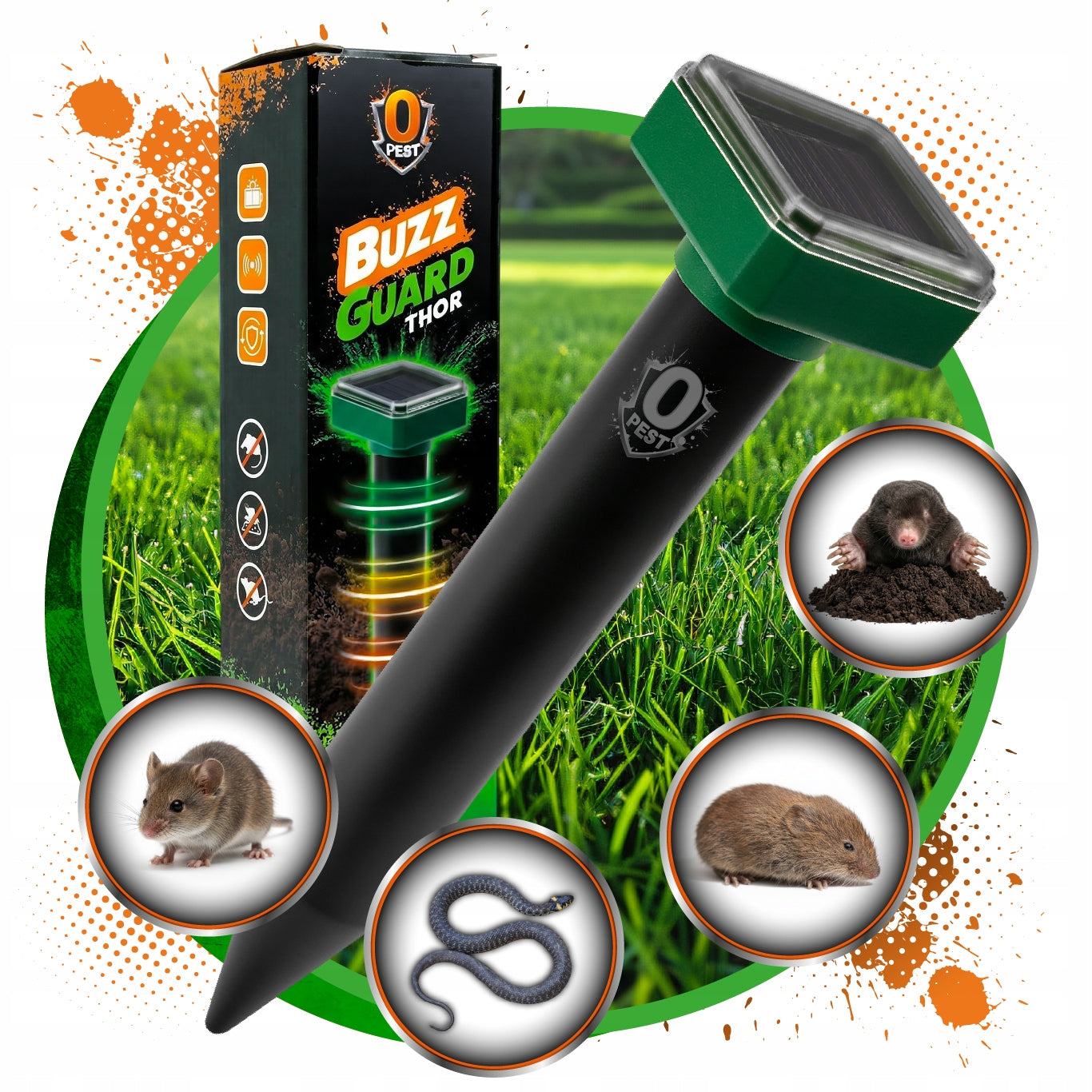 SOLAR DETERRENT FOR MOLES VOLES SNAKES MICE RODENTS FOR GARDEN 650m2 Packaging status original