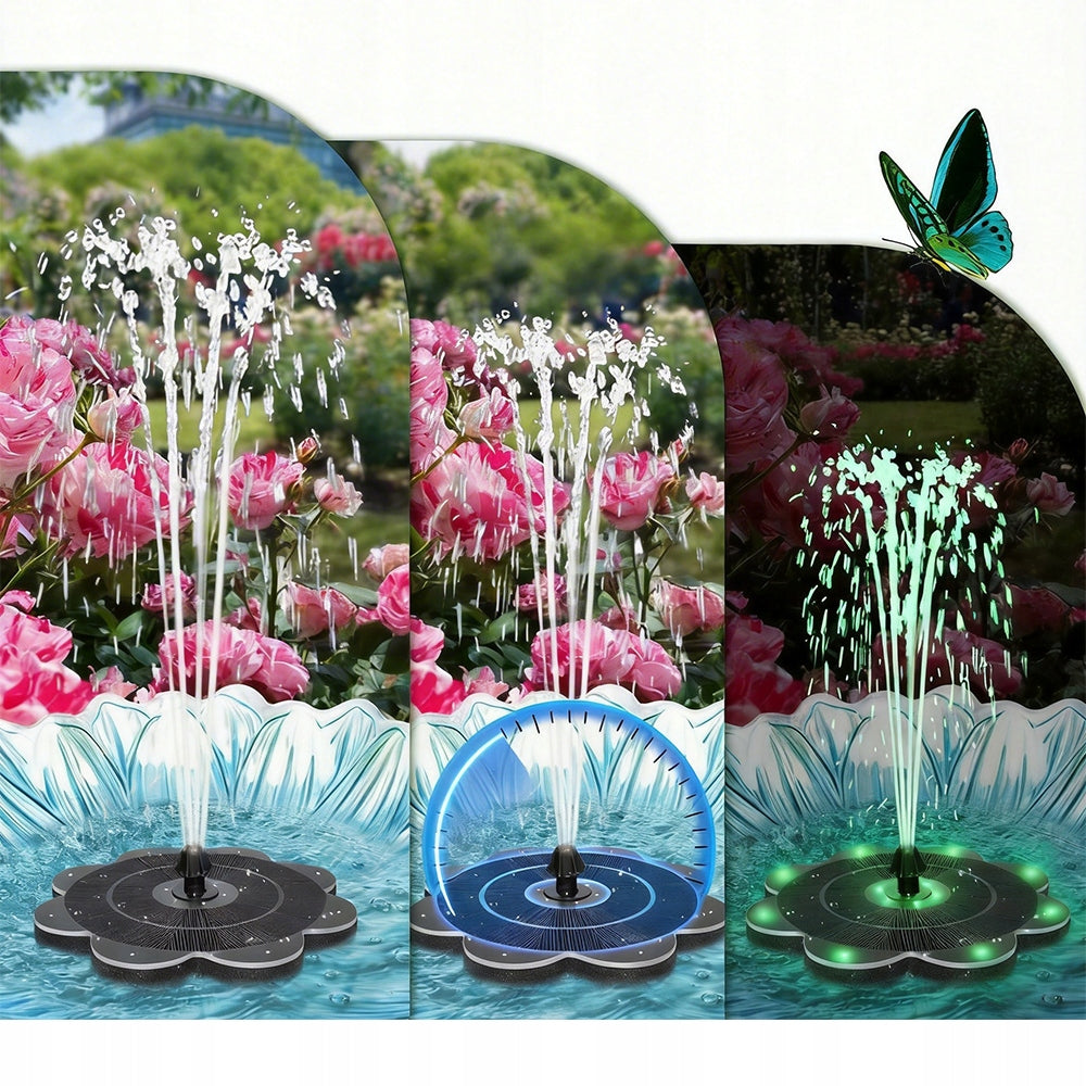 SOLAR FOUNTAIN WATER PUMP 2000mAh FOR POND + 7 NOZZLES 14 LED RGB Manufacturer code 006